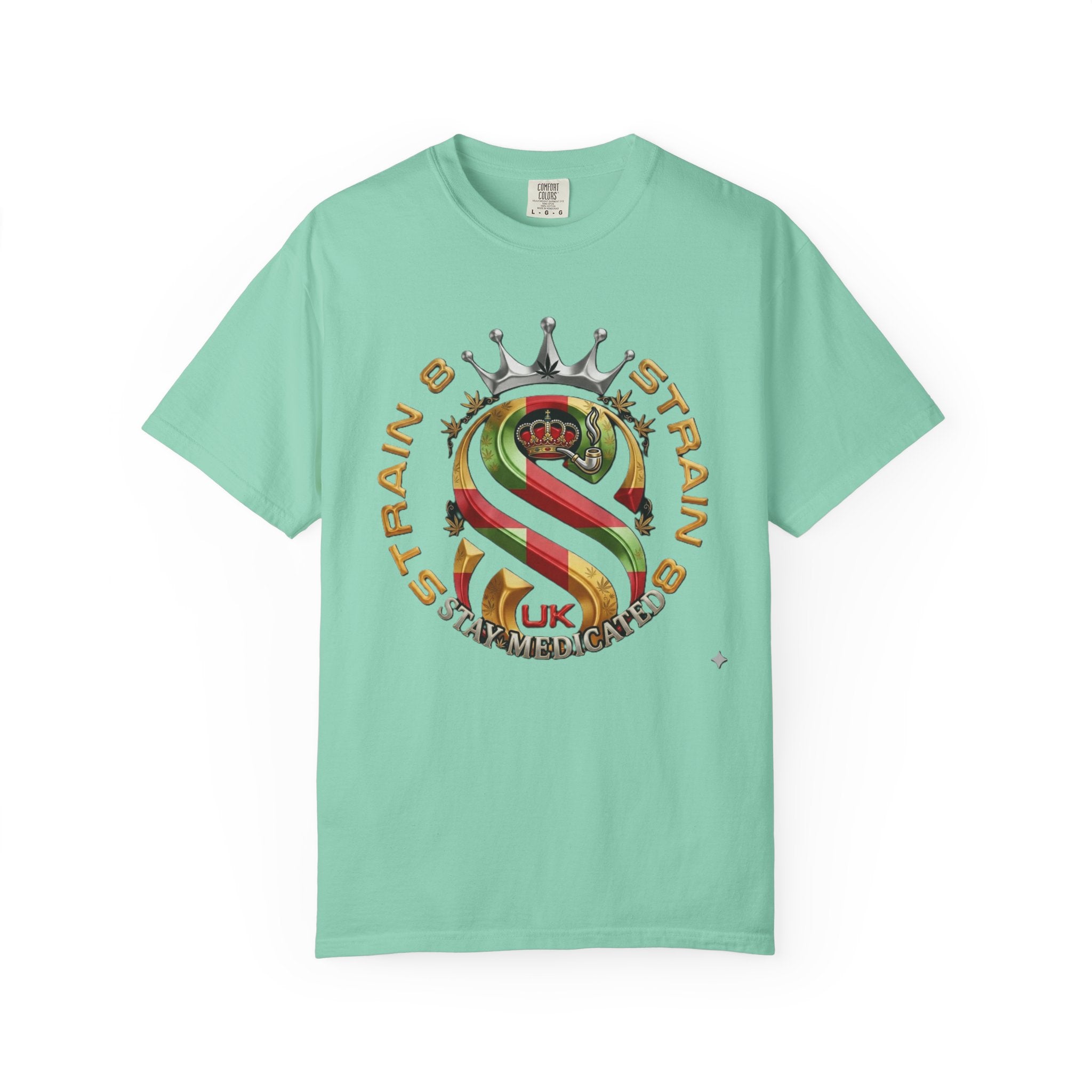 Strain8-UK Crown Logo T-Shirt — St George Cross Mixed With Spanish Flahg-Inspired Graphic Tee