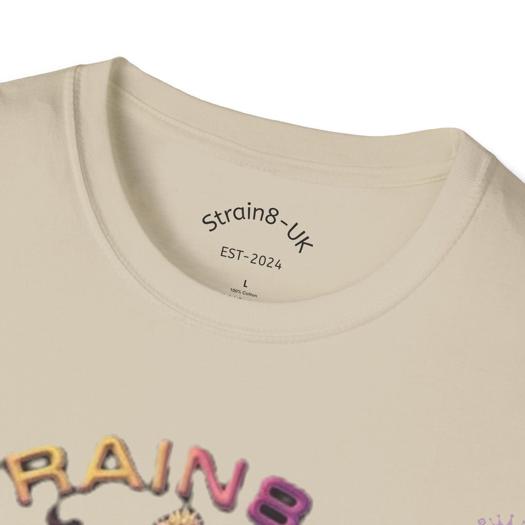 Strain8-UK T‑Shirt — Vibrant Psychedelic Leaf&Logo ‘STRAIN8-UK’ Graphic Tee
