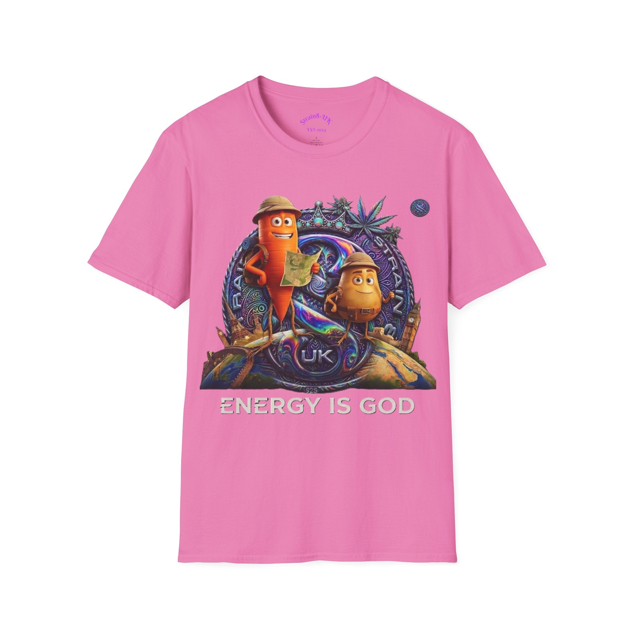 Strain8-UK Ted&Fred Energy Is God T-Shirt — Retro Cartoon Space Energy Design