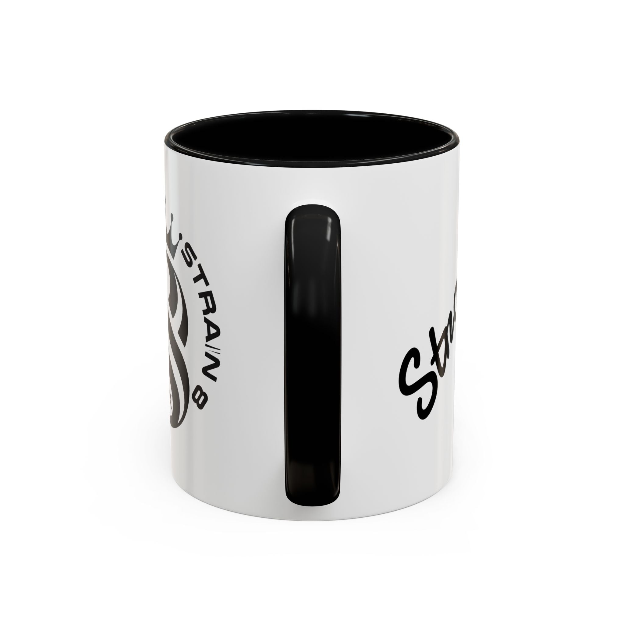 Strain 8 UK Logo Accent Coffee Mug — Crowned S8 Black & White