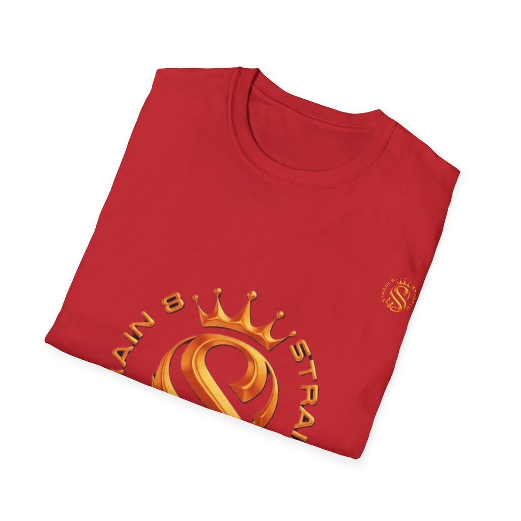 Strain8-UK metallic orange Royal Strain8-UK Emblem T‑Shirt — Crowned Strain8-UK Logo Graphic Tee