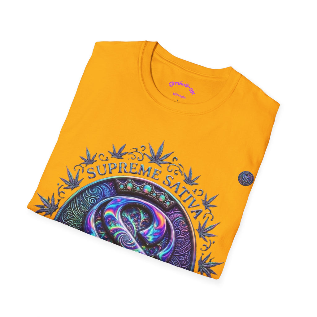 Strain8-UK Supreme Sativa Graphic T‑Shirt — "The Highest Grade" Psychedelic Logo Tee
