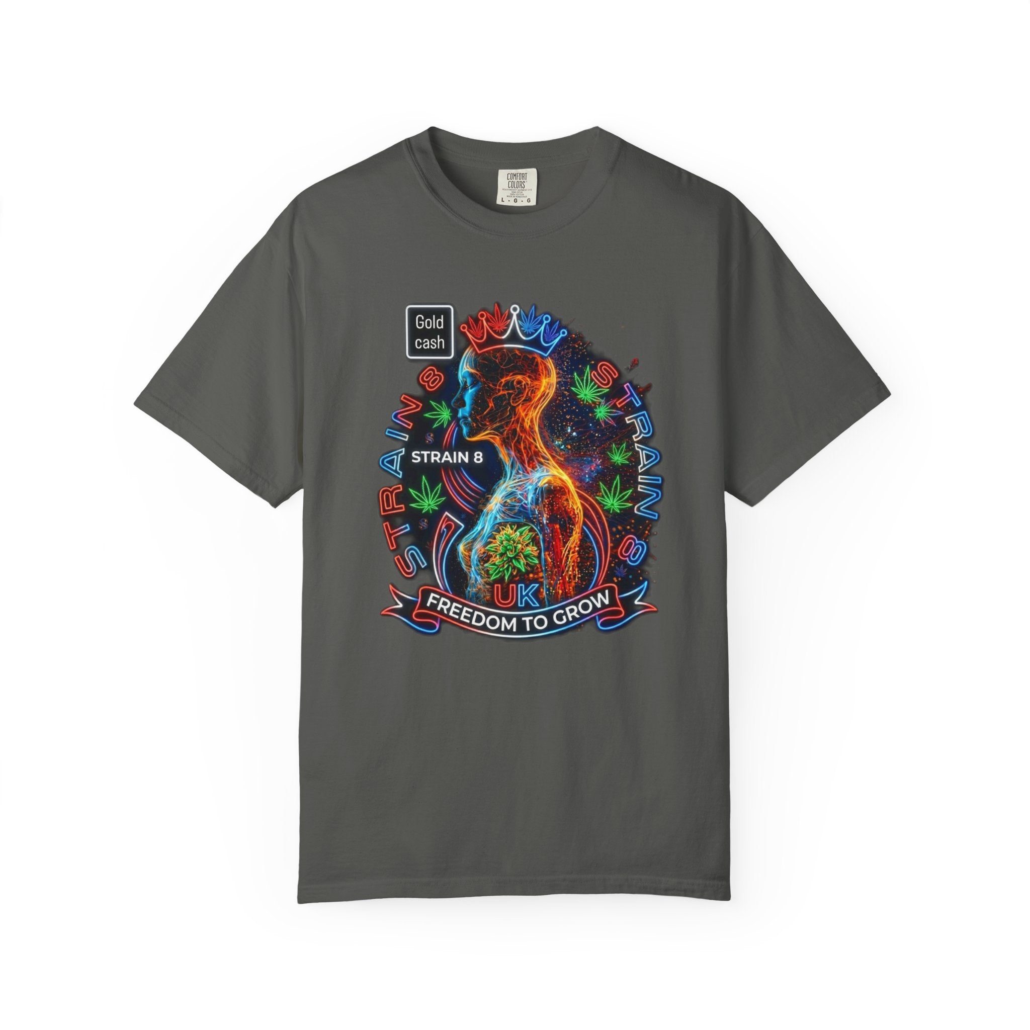 T-Shirt — Psychedelic Crowned Female Energy Glow, Freedom to Grow Graphic Tee (Strain8-UK)