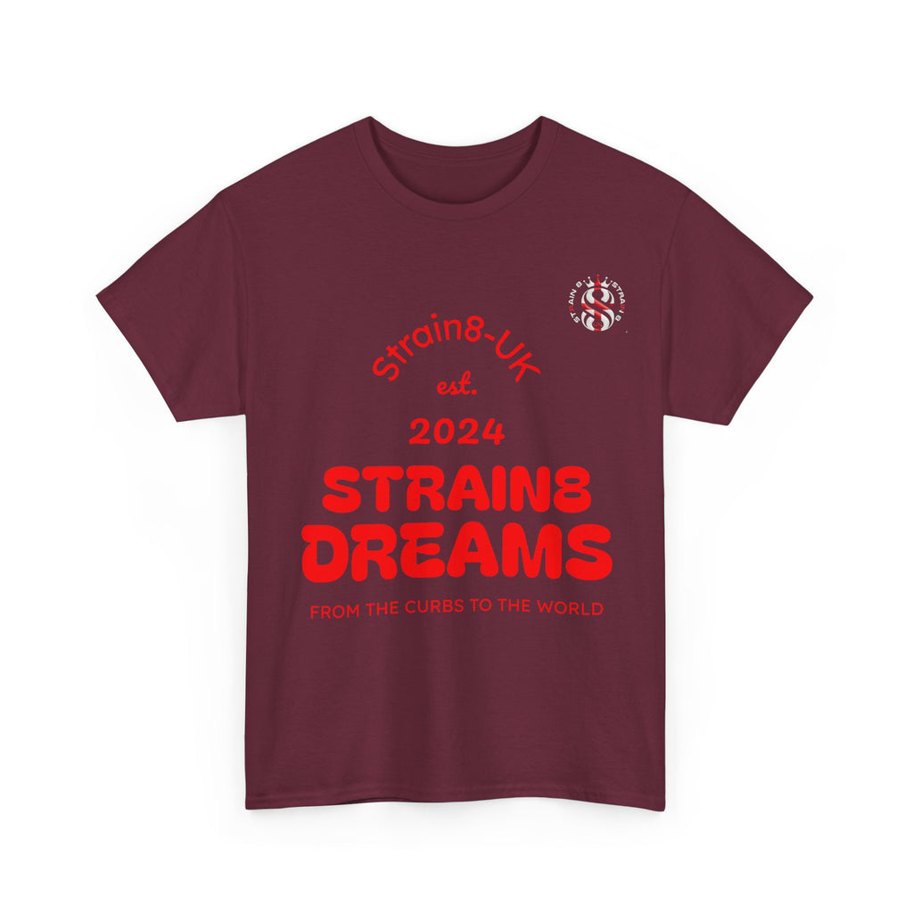 Strain8-UK Dreams 2024 St george cross & spanish flag original logo Tee — Graphic Band Tour Style T‑Shirt