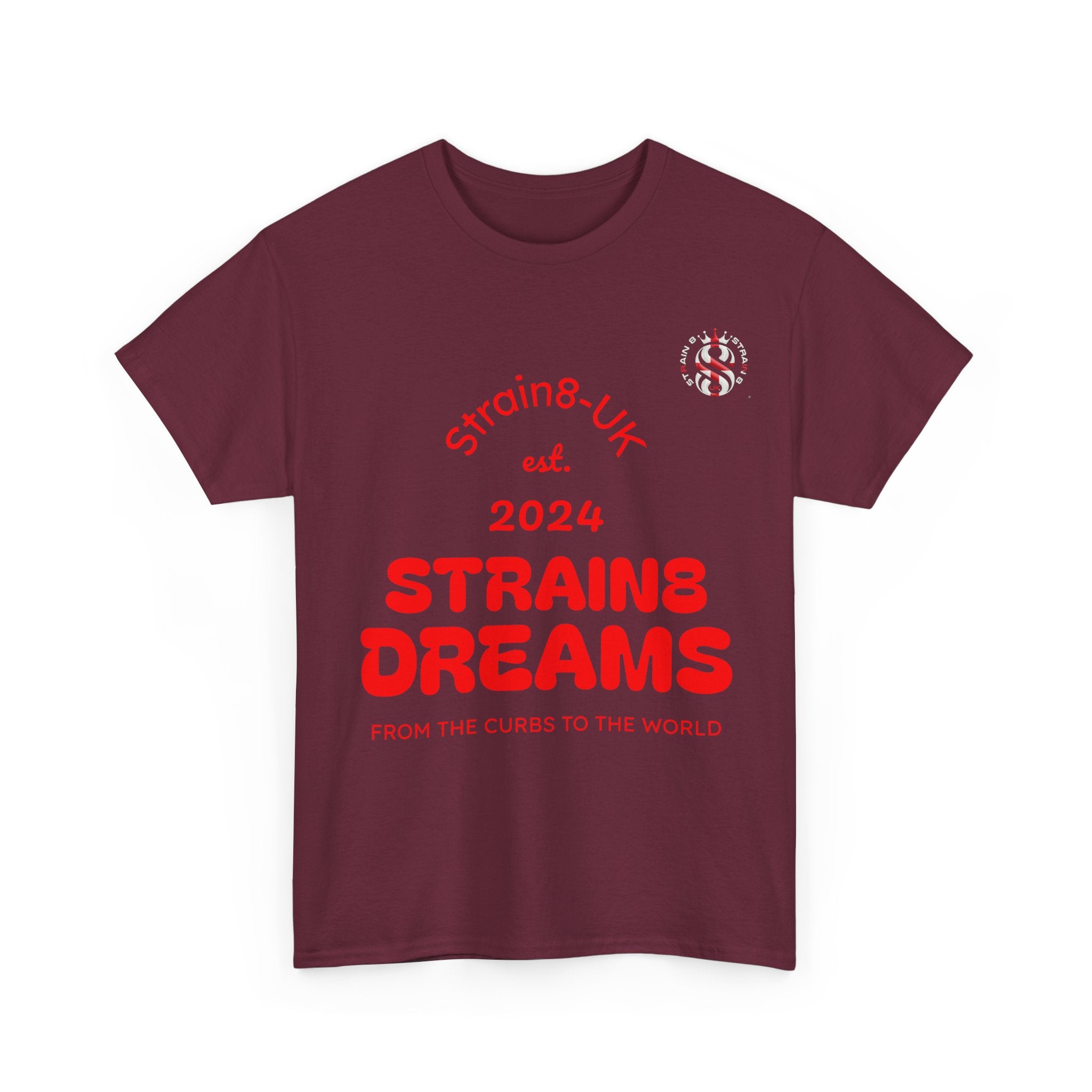 Strain8-UK Dreams 2024 St george cross & spanish flag original logo Tee — Graphic Band Tour Style T‑Shirt