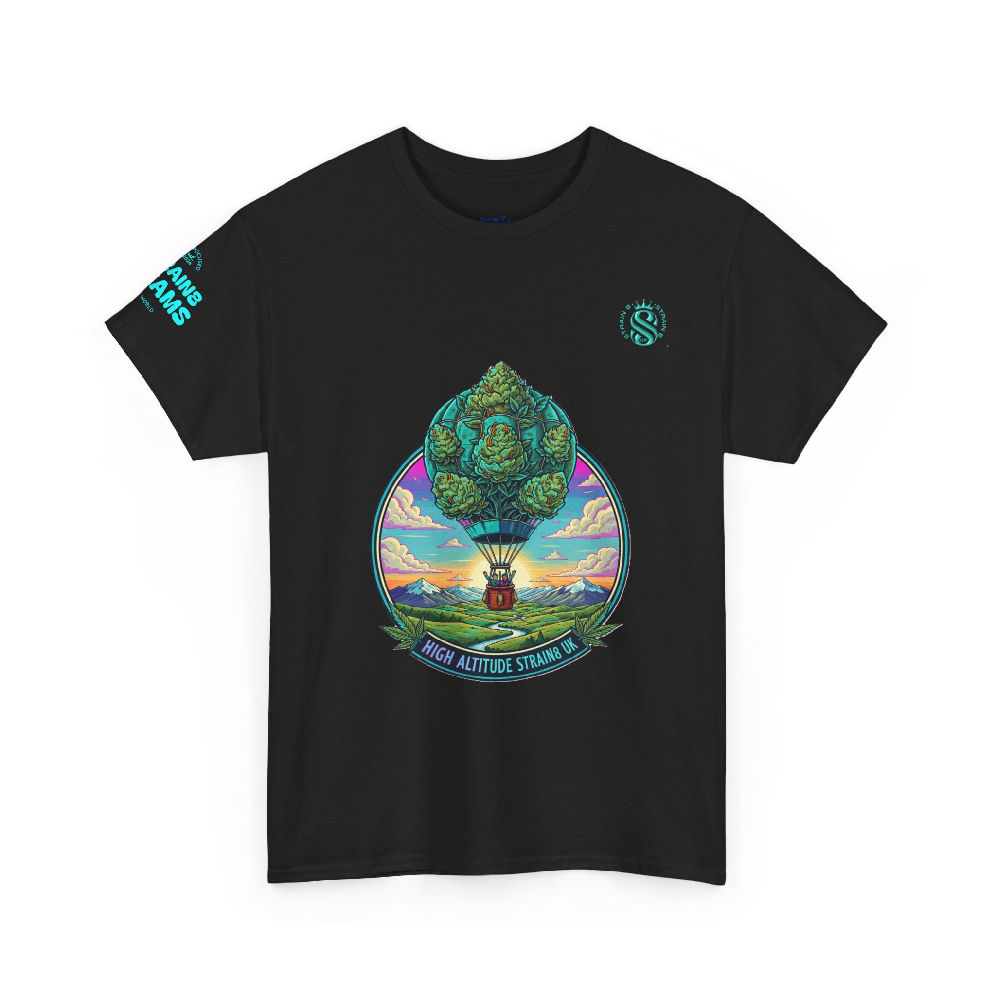 Strain8-UK T-Shirt — "High Altitude Strains" Hot Air Balloon Tree Graphic Tee