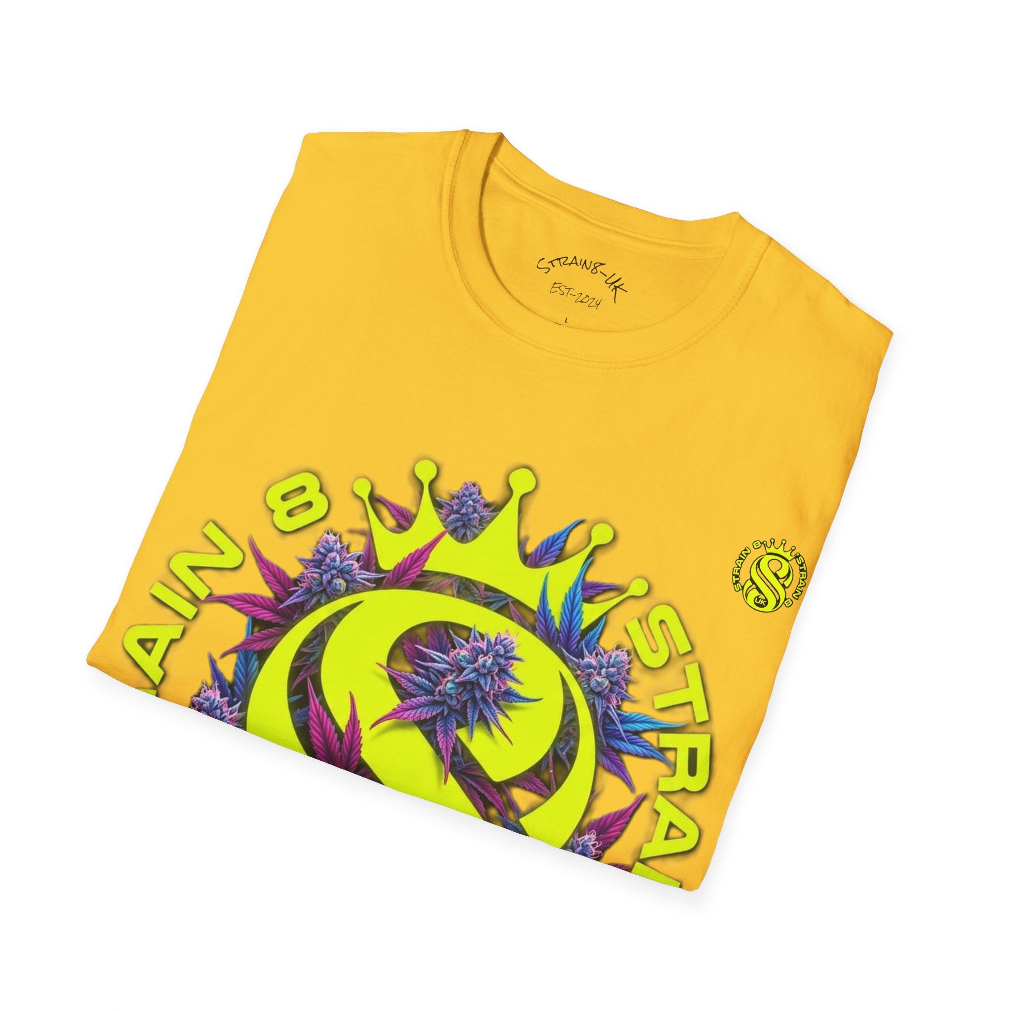 Strain8-UK  T-Shirt — 'Strain8-UK' Crown Cannabis Design with flower T shirt