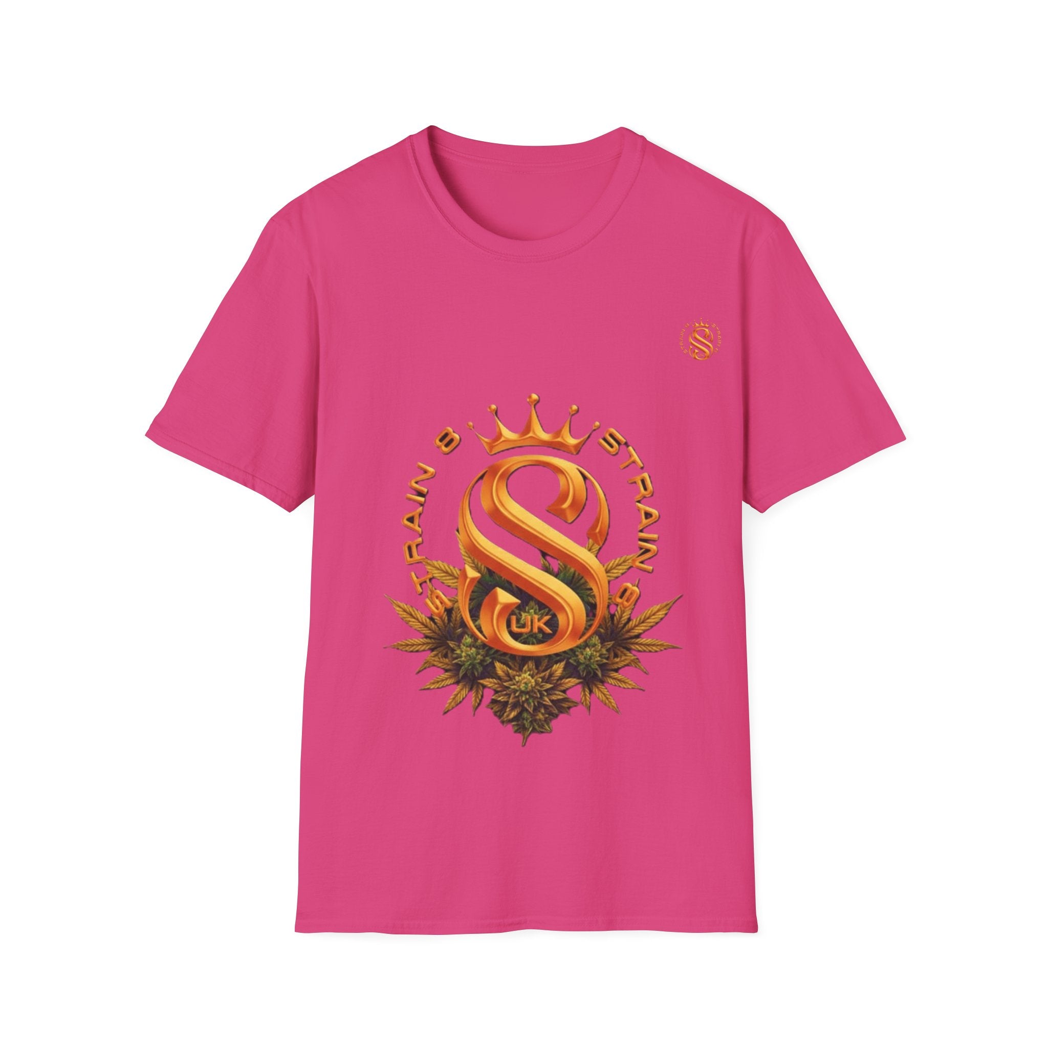 Strain8-UK metallic orange Royal Strain8-UK Emblem T‑Shirt — Crowned Strain8-UK Logo Graphic Tee