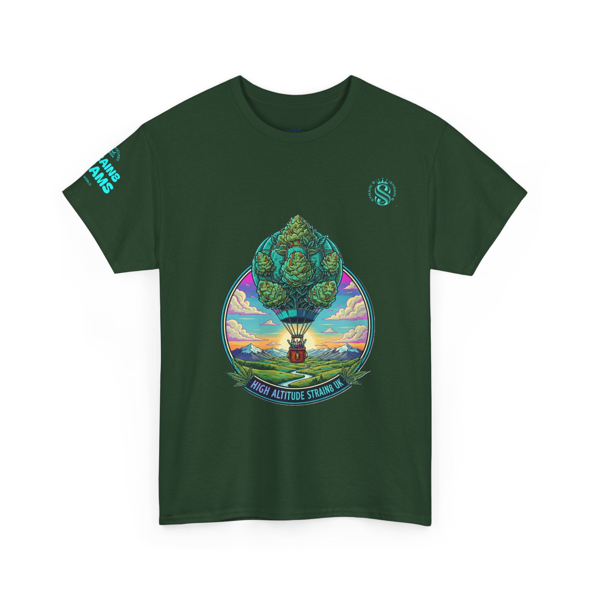 Strain8-UK T-Shirt — "High Altitude Strains" Hot Air Balloon Tree Graphic Tee