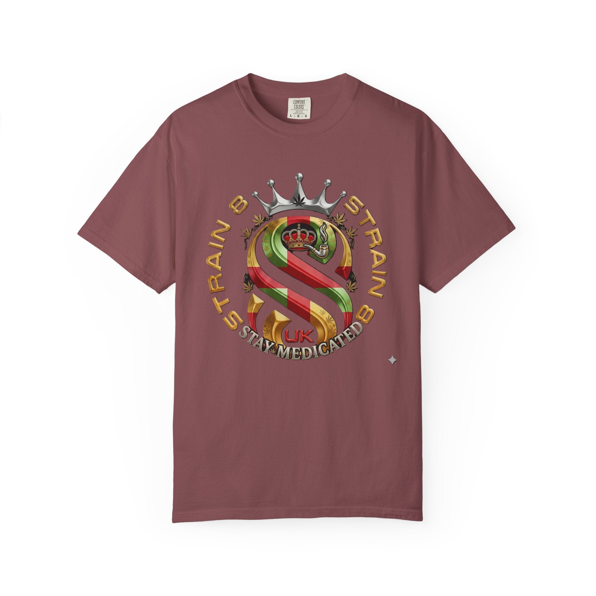 Strain8-UK Crown Logo T-Shirt — St George Cross Mixed With Spanish Flahg-Inspired Graphic Tee