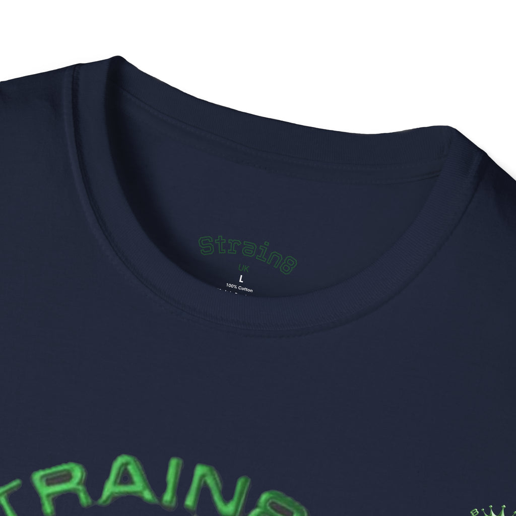 Strain8-UK logo/cannabis T-Shirt — Green Snake Crest 'STRAIN8-UK' Graphic Tee