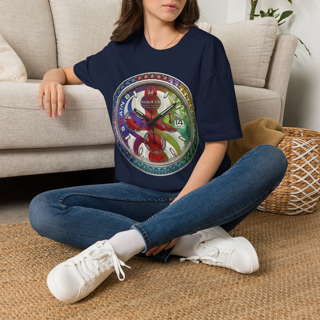 Rainbow Watch Face Graphic T‑Shirt —Strain8-UK Colourful Timepiece Dial Design