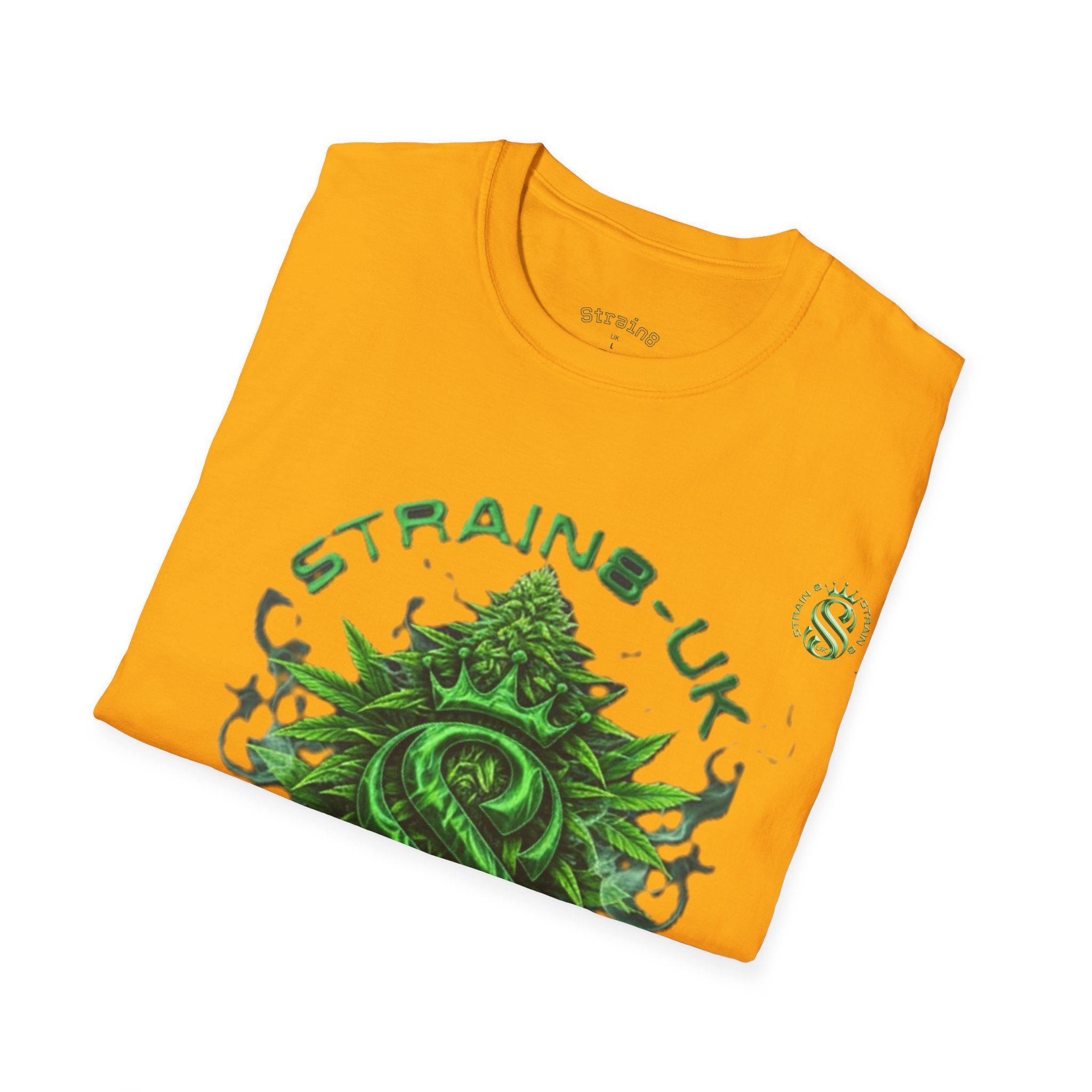 Strain8-UK logo/cannabis T-Shirt — Green Snake Crest 'STRAIN8-UK' Graphic Tee