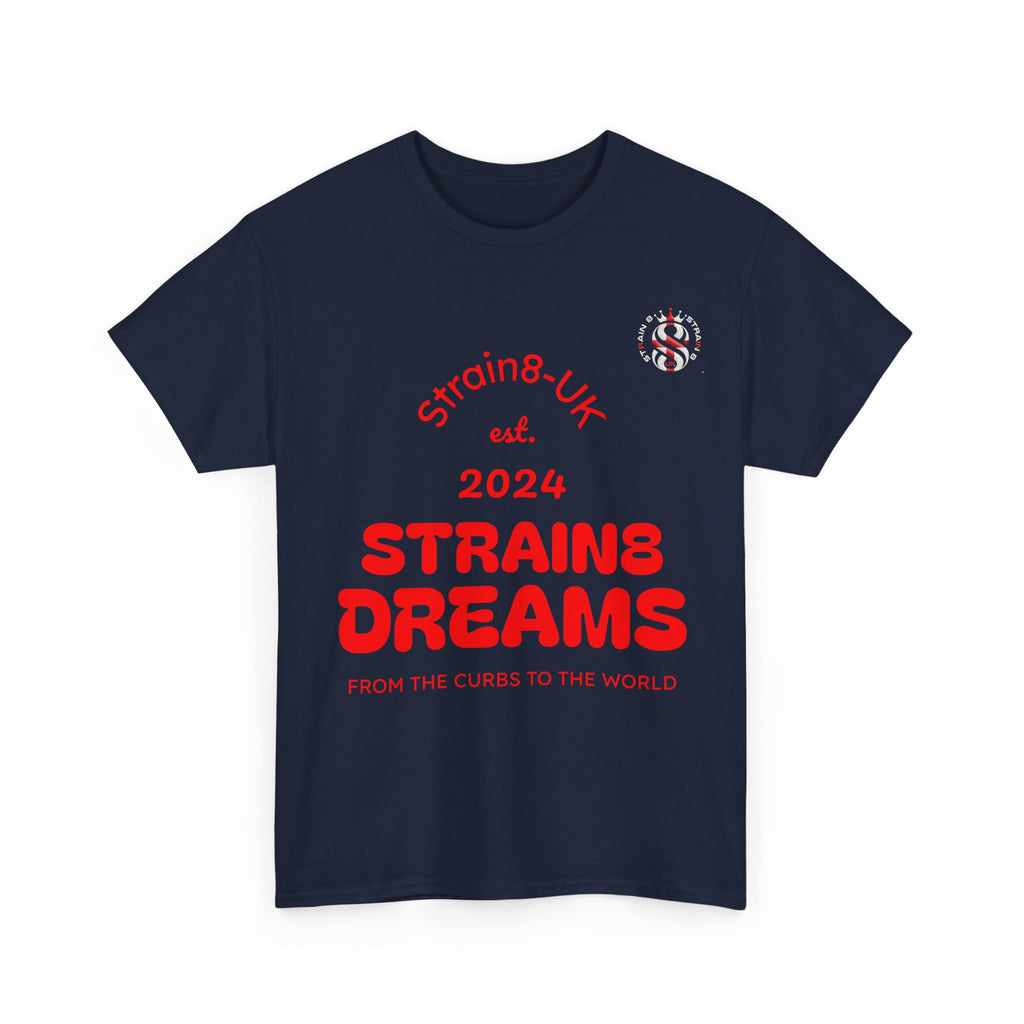 Strain8-UK Dreams 2024 St george cross & spanish flag original logo Tee — Graphic Band Tour Style T‑Shirt