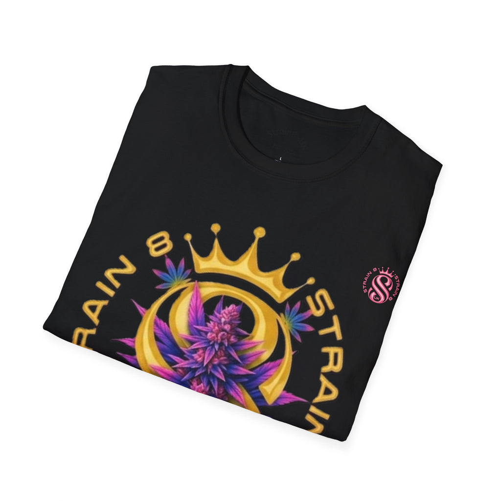 Strain8-UK Crowned Purple Floral & Original Logo T-Shirt — Strain8-UK Graphic Tee