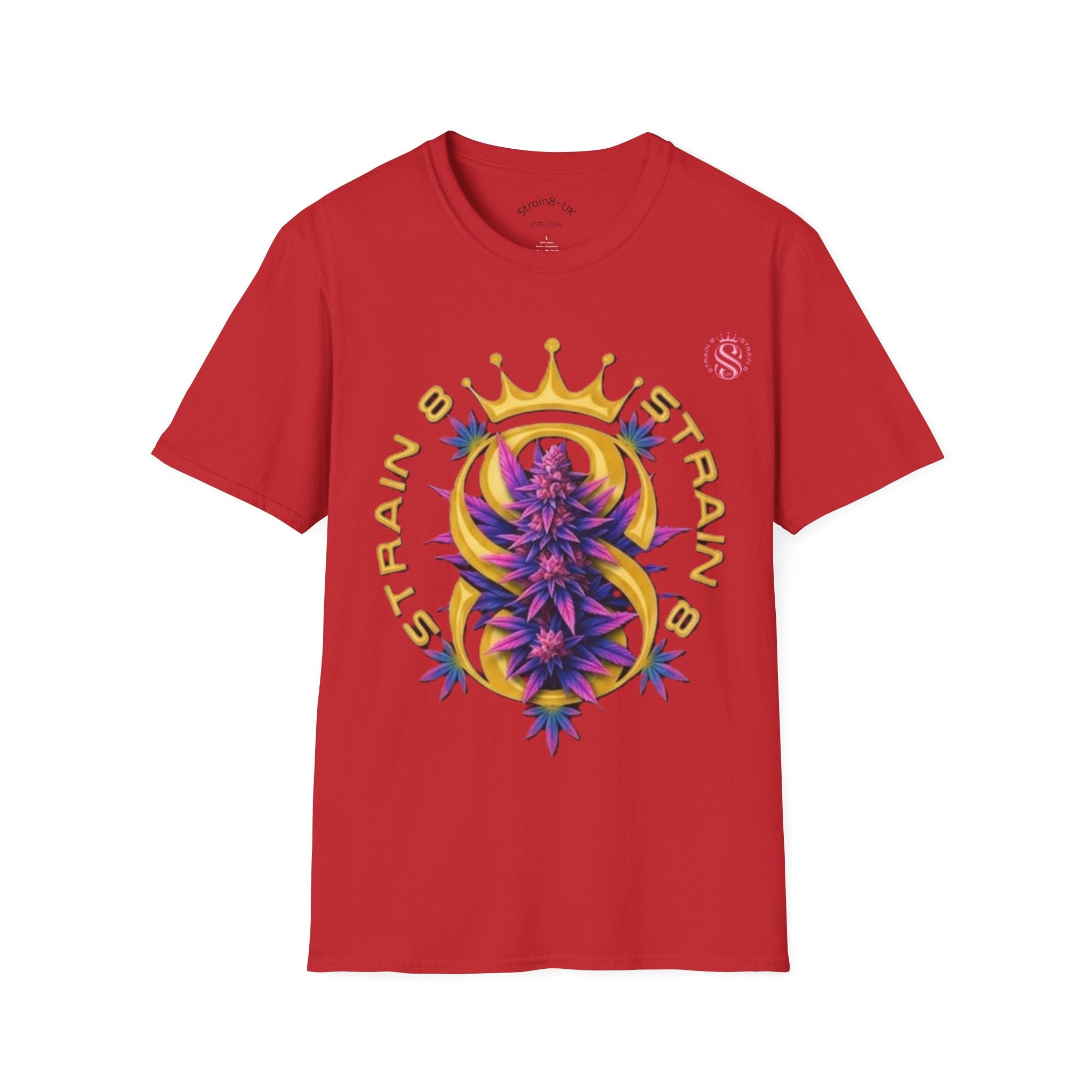 Strain8-UK Crowned Purple Floral & Original Logo T-Shirt — Strain8-UK Graphic Tee