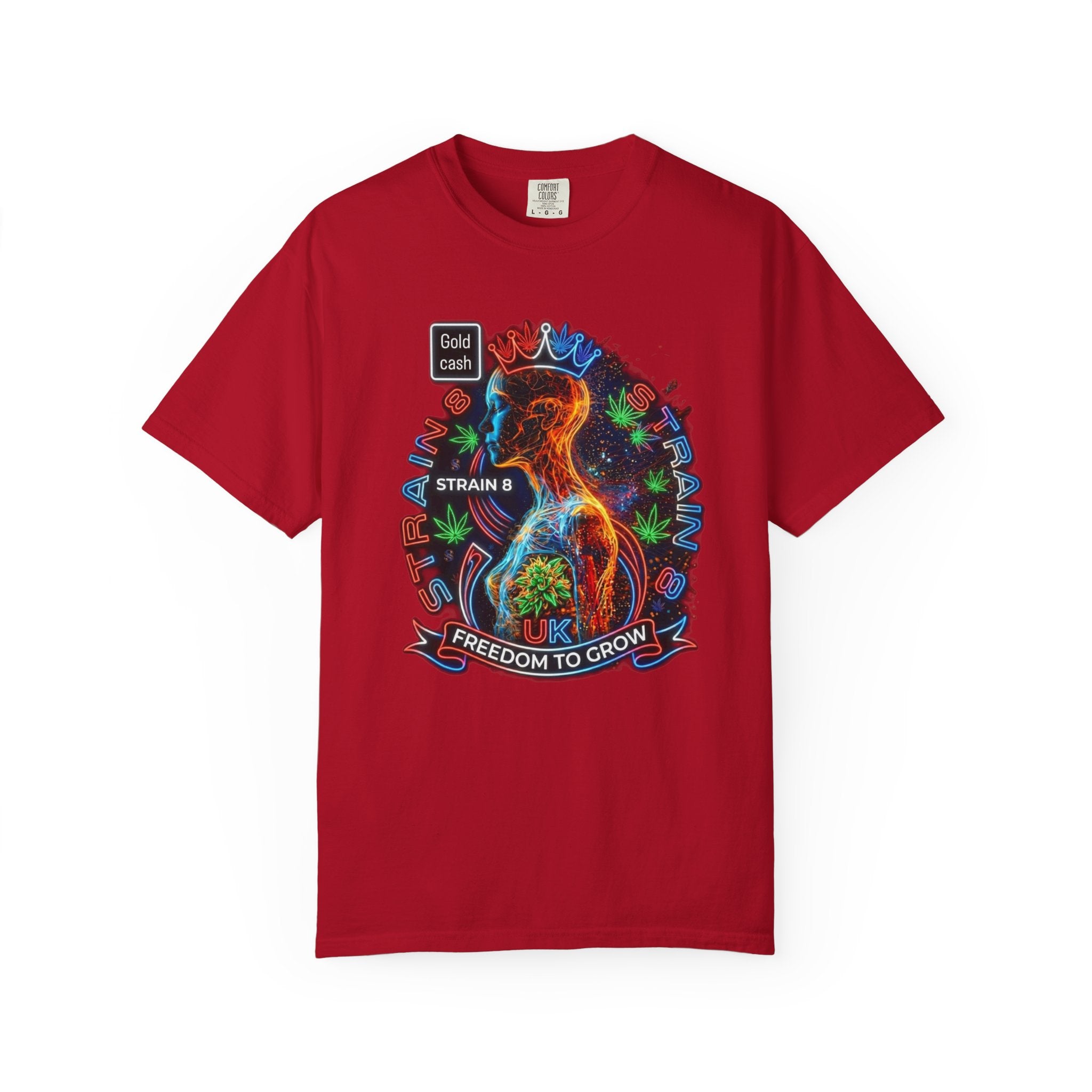 T-Shirt — Psychedelic Crowned Female Energy Glow, Freedom to Grow Graphic Tee (Strain8-UK)