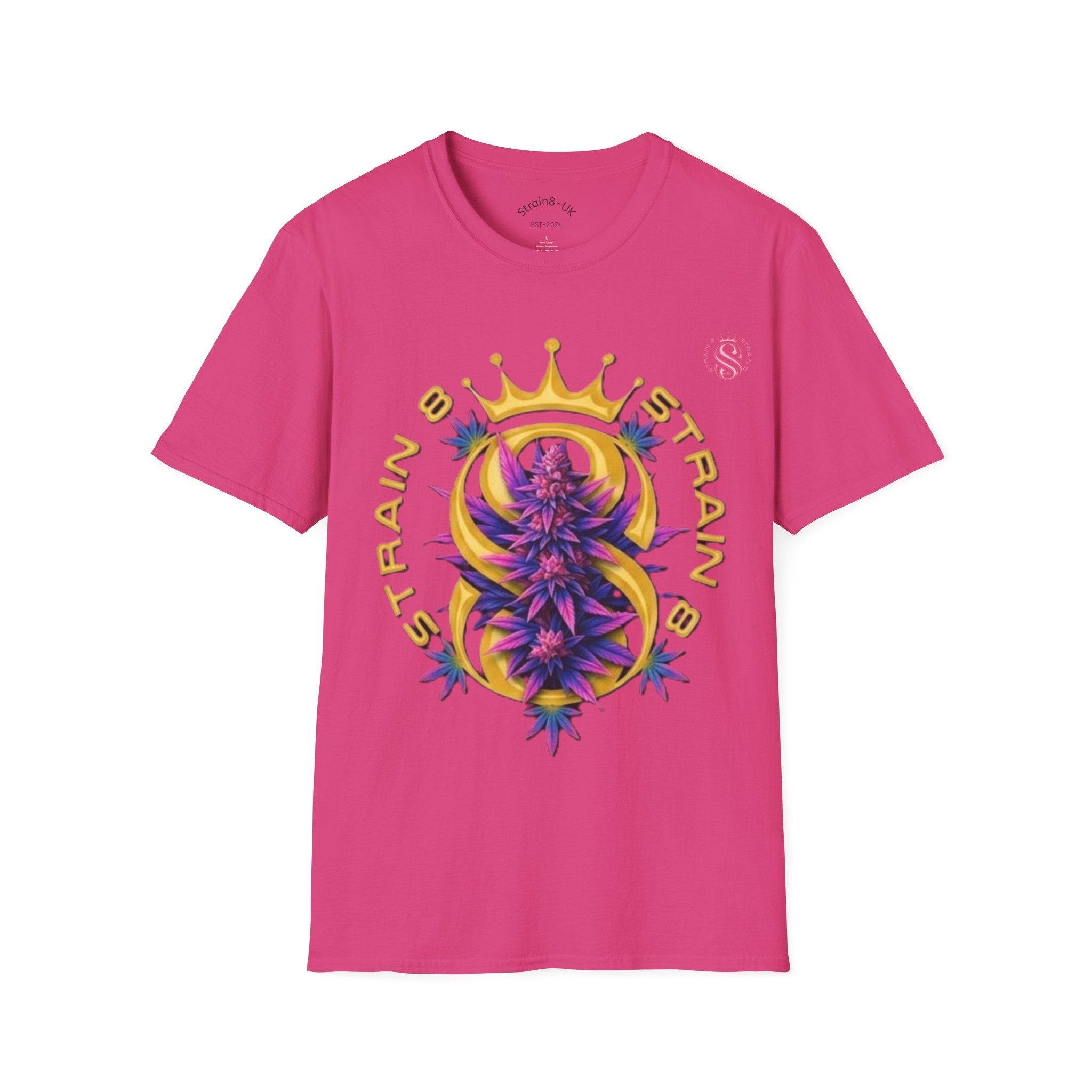 Strain8-UK Crowned Purple Floral & Original Logo T-Shirt — Strain8-UK Graphic Tee