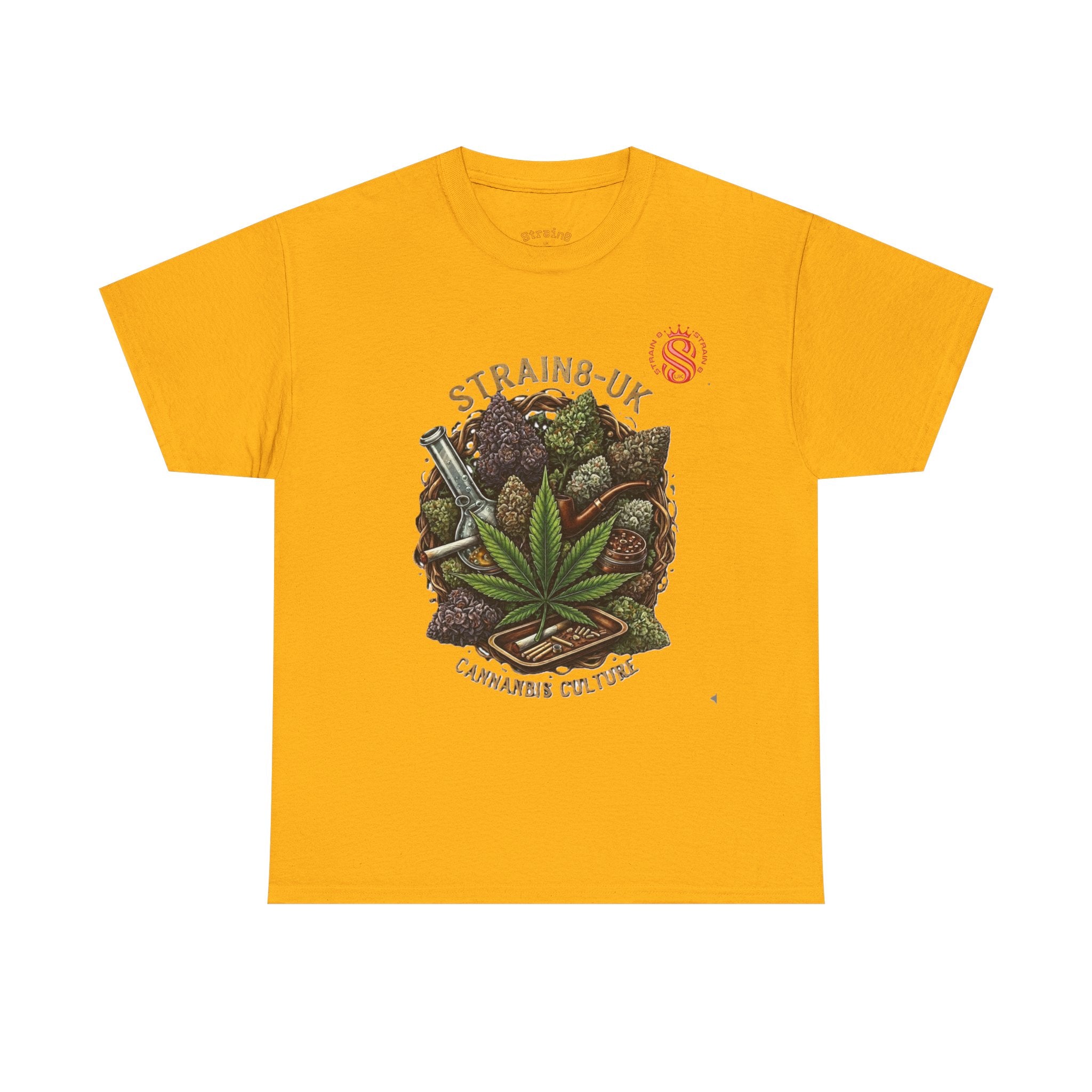 Strain8-UK Cannabis Culture T-Shirt — "Strain8-UK" Vintage Marijuana Leaf Graphic Tee