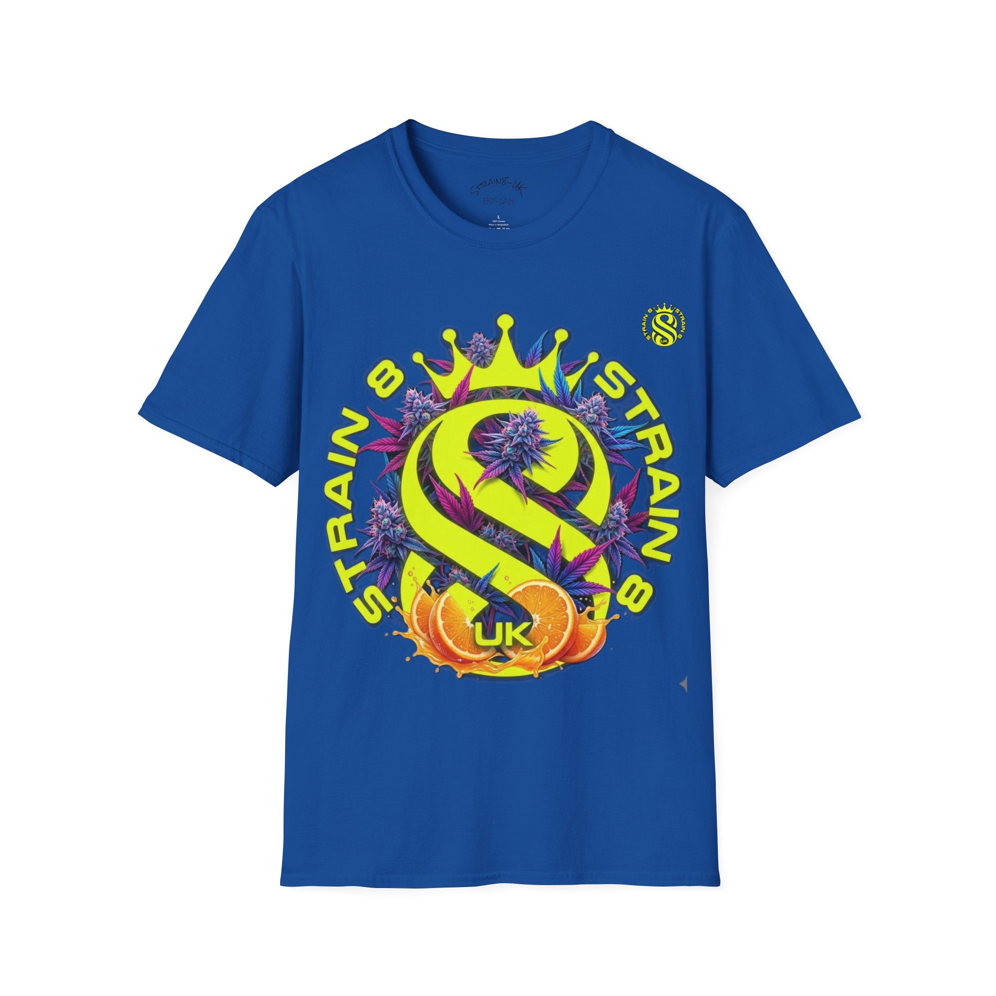 Strain8-UK  T-Shirt — 'Strain8-UK' Crown Cannabis Design with flower T shirt