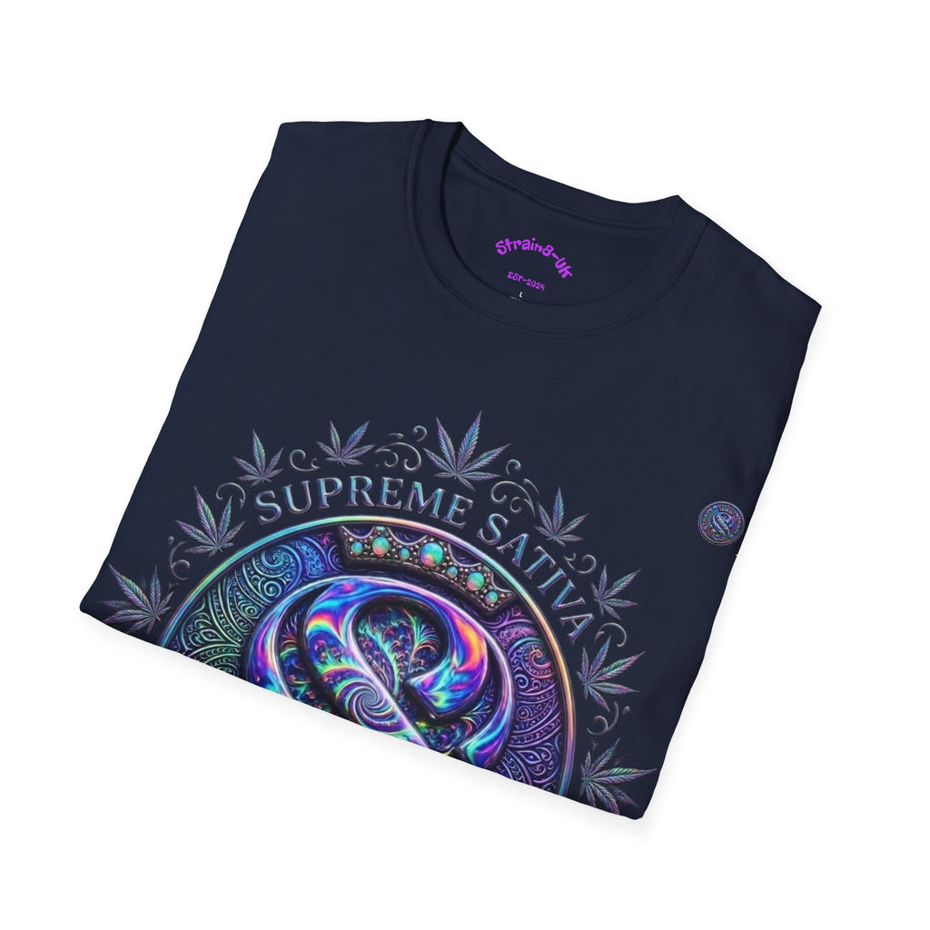 Strain8-UK Supreme Sativa Graphic T‑Shirt — "The Highest Grade" Psychedelic Logo Tee