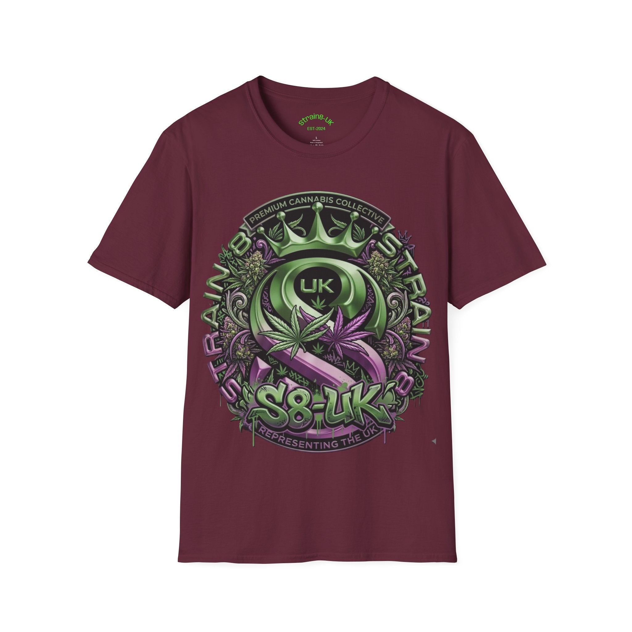 Strain8-UK Cannabis Crown Graffiti T-Shirt — S8-UK Green & Purple Streetwear
