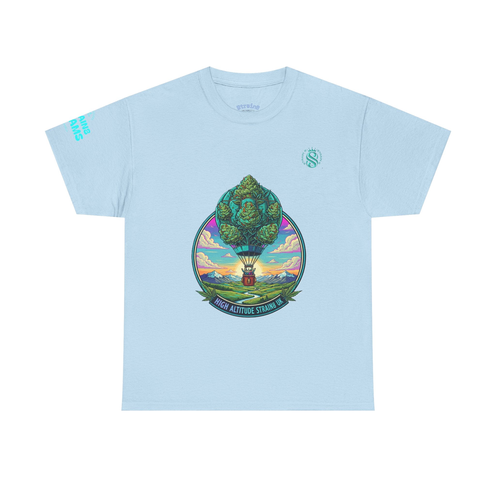 Strain8-UK T-Shirt — "High Altitude Strains" Hot Air Balloon Tree Graphic Tee