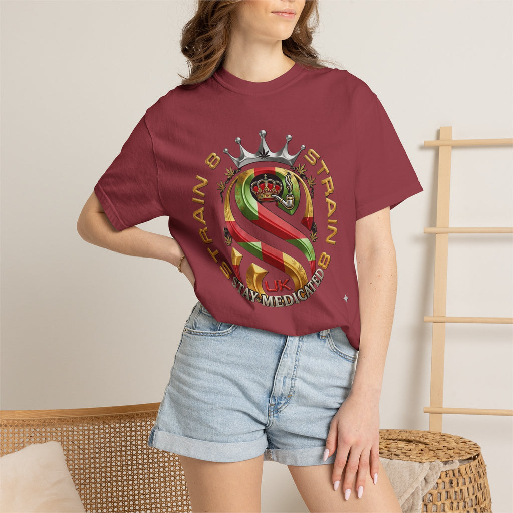 Strain8-UK Crown Logo T-Shirt — St George Cross Mixed With Spanish Flahg-Inspired Graphic Tee