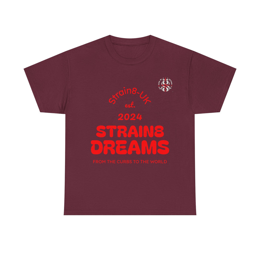 Strain8-UK Dreams 2024 St george cross & spanish flag original logo Tee — Graphic Band Tour Style T‑Shirt
