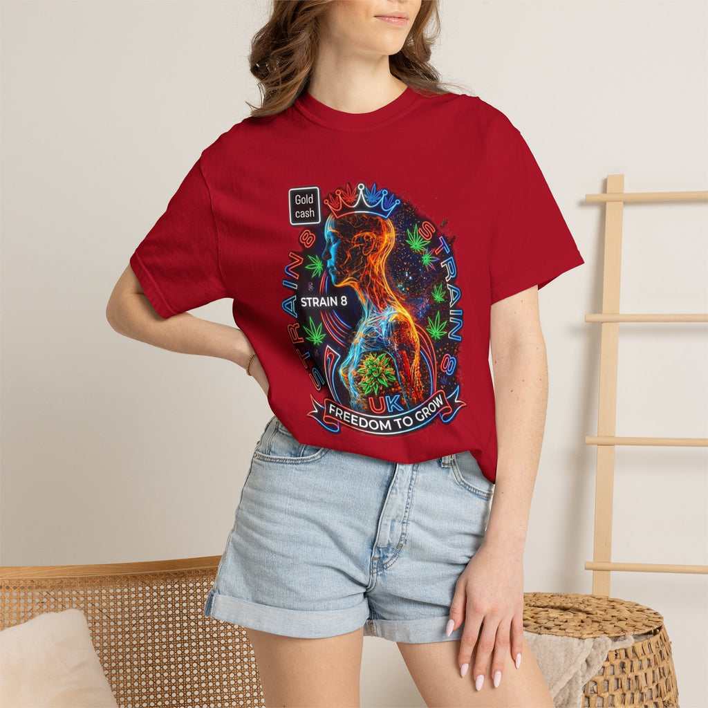 T-Shirt — Psychedelic Crowned Female Energy Glow, Freedom to Grow Graphic Tee (Strain8-UK)