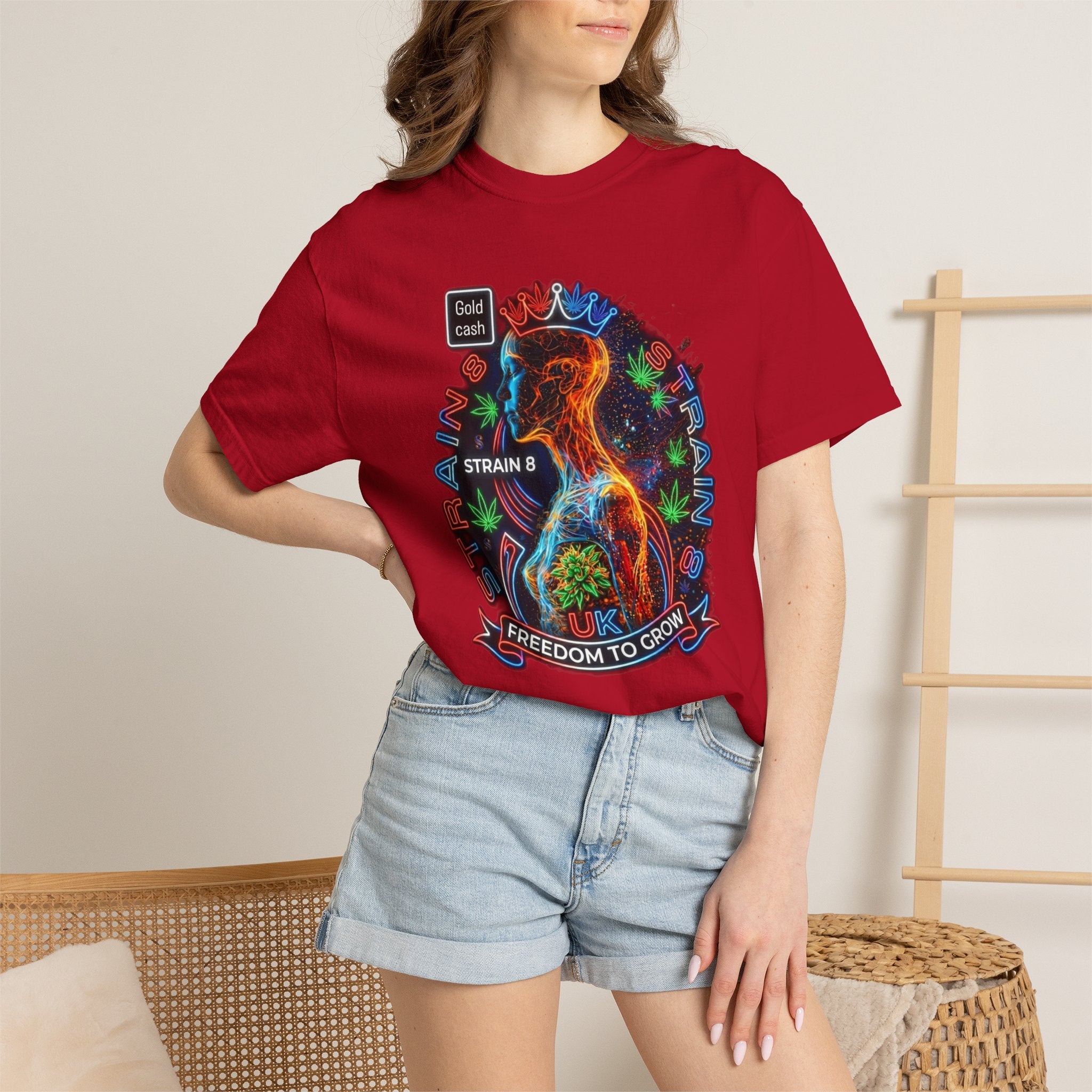 T-Shirt — Psychedelic Crowned Female Energy Glow, Freedom to Grow Graphic Tee (Strain8-UK)