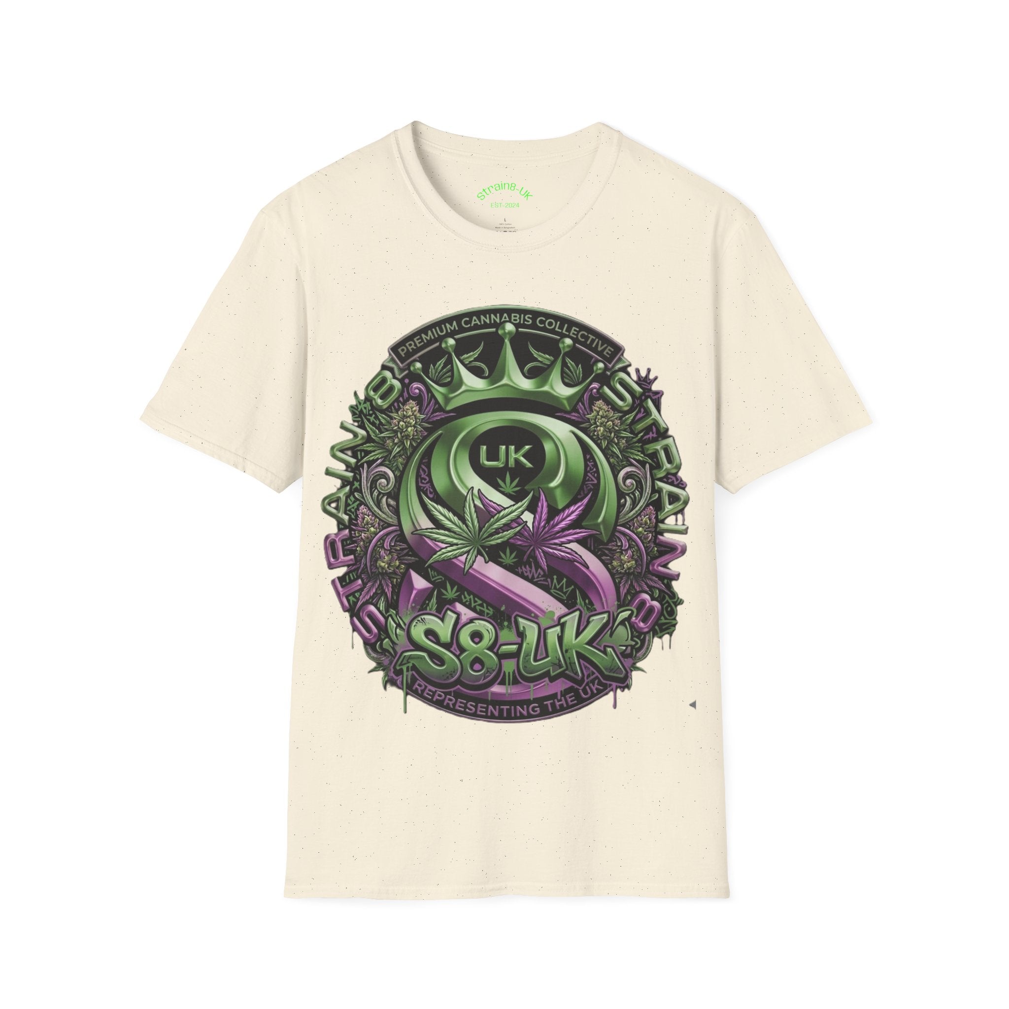Strain8-UK Cannabis Crown Graffiti T-Shirt — S8-UK Green & Purple Streetwear