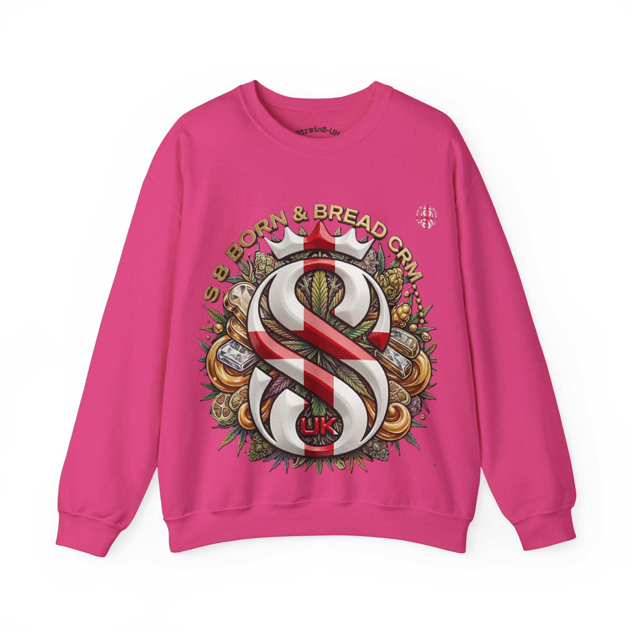 Crewneck Sweatshirt — Celtic S8-UK & Red Ribbon Emblem with ‘Born & Bread Again’ Graphic CRM EDITION