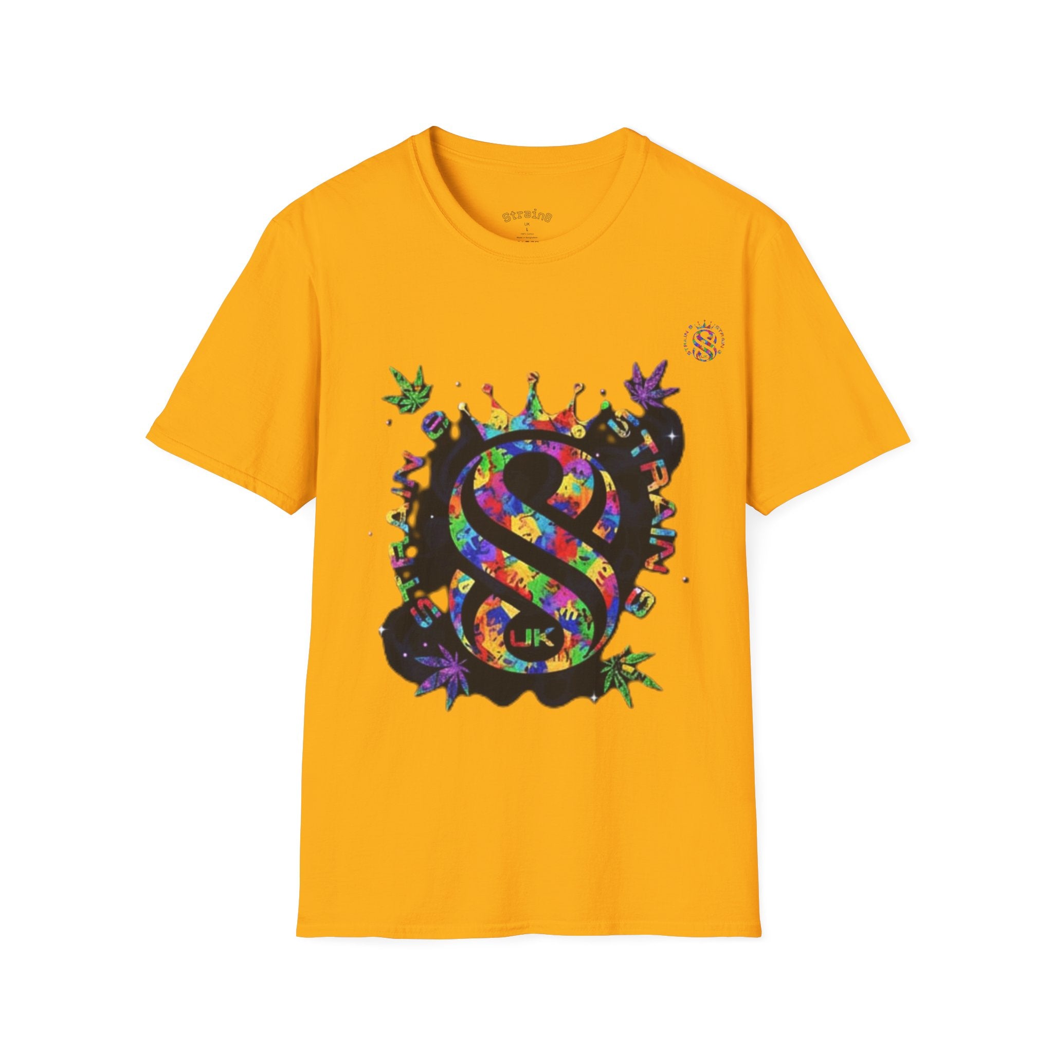 Strain8-UK Psychedelic Crown S8 Logo T-Shirt — Colorful Abstract Graphic Tee
