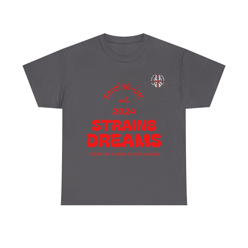 Strain8-UK Dreams 2024 St george cross & spanish flag original logo Tee — Graphic Band Tour Style T‑Shirt