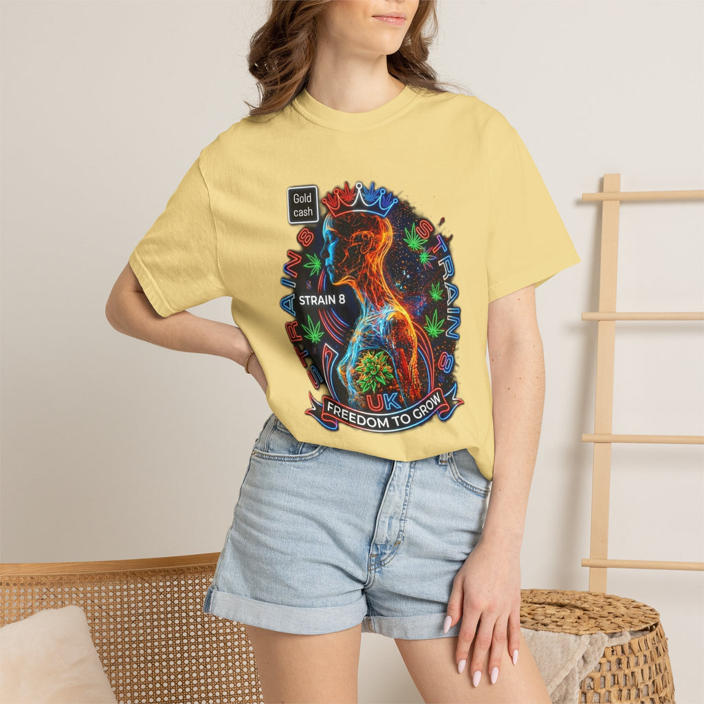 T-Shirt — Psychedelic Crowned Female Energy Glow, Freedom to Grow Graphic Tee (Strain8-UK)