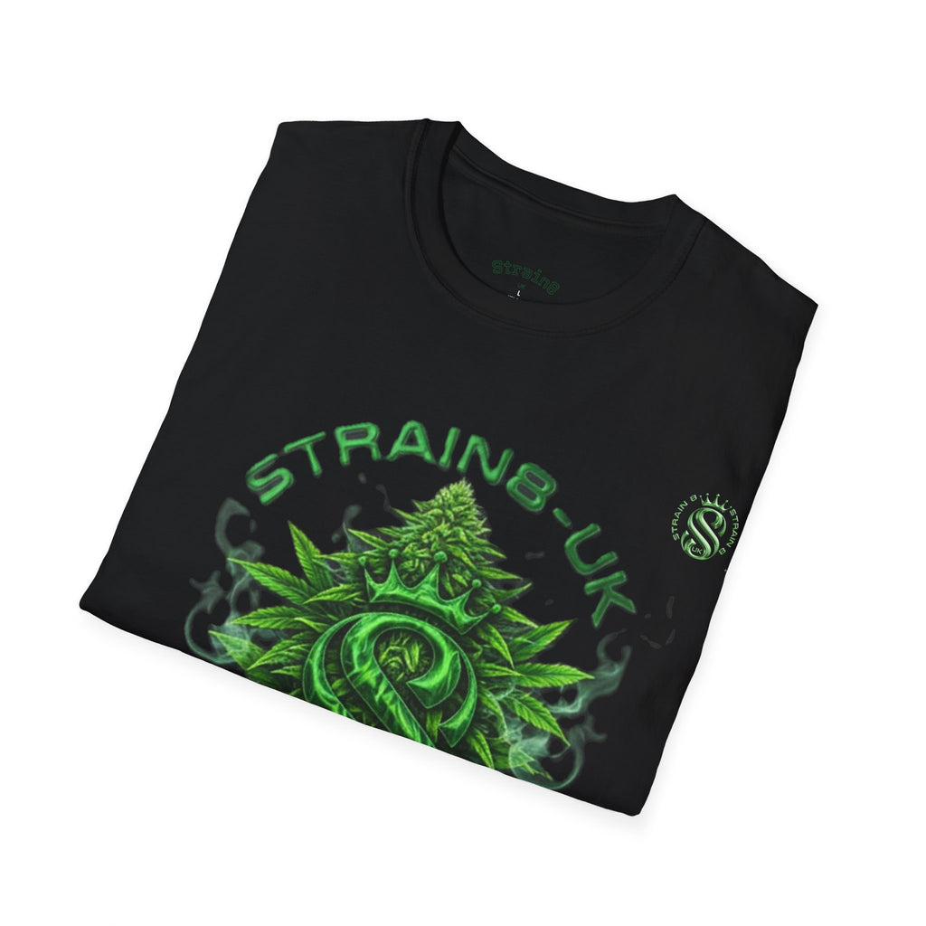Strain8-UK logo/cannabis T-Shirt — Green Snake Crest 'STRAIN8-UK' Graphic Tee