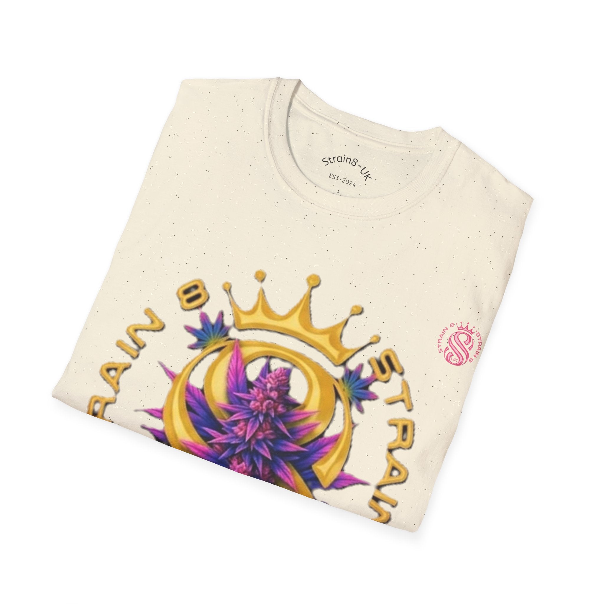 Strain8-UK Crowned Purple Floral & Original Logo T-Shirt — Strain8-UK Graphic Tee