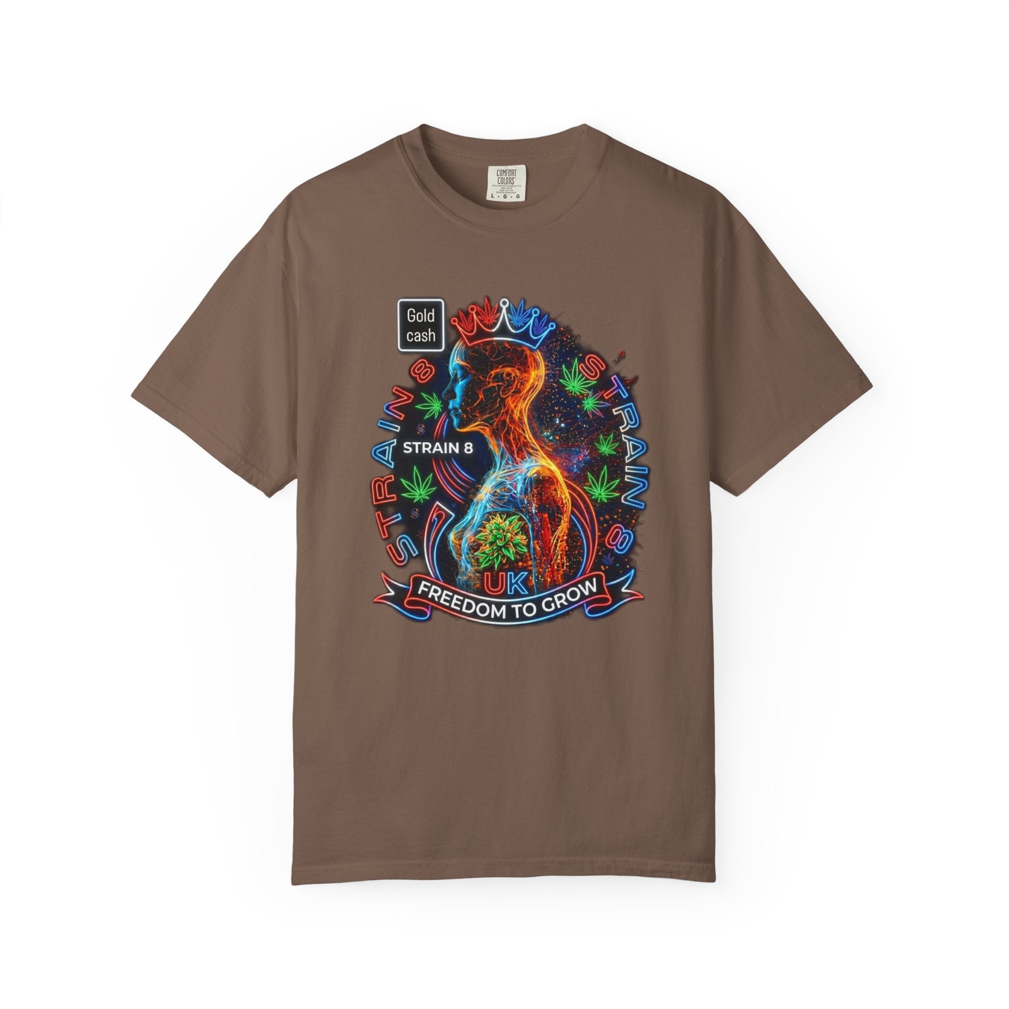T-Shirt — Psychedelic Crowned Female Energy Glow, Freedom to Grow Graphic Tee (Strain8-UK)