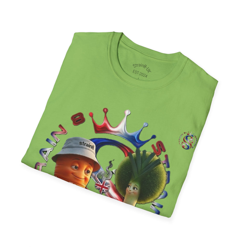The Royal Strain8-UK T‑Shirt – Cute Cartoon Ted the carrot & Lucy the leak Veggie Characters Tee