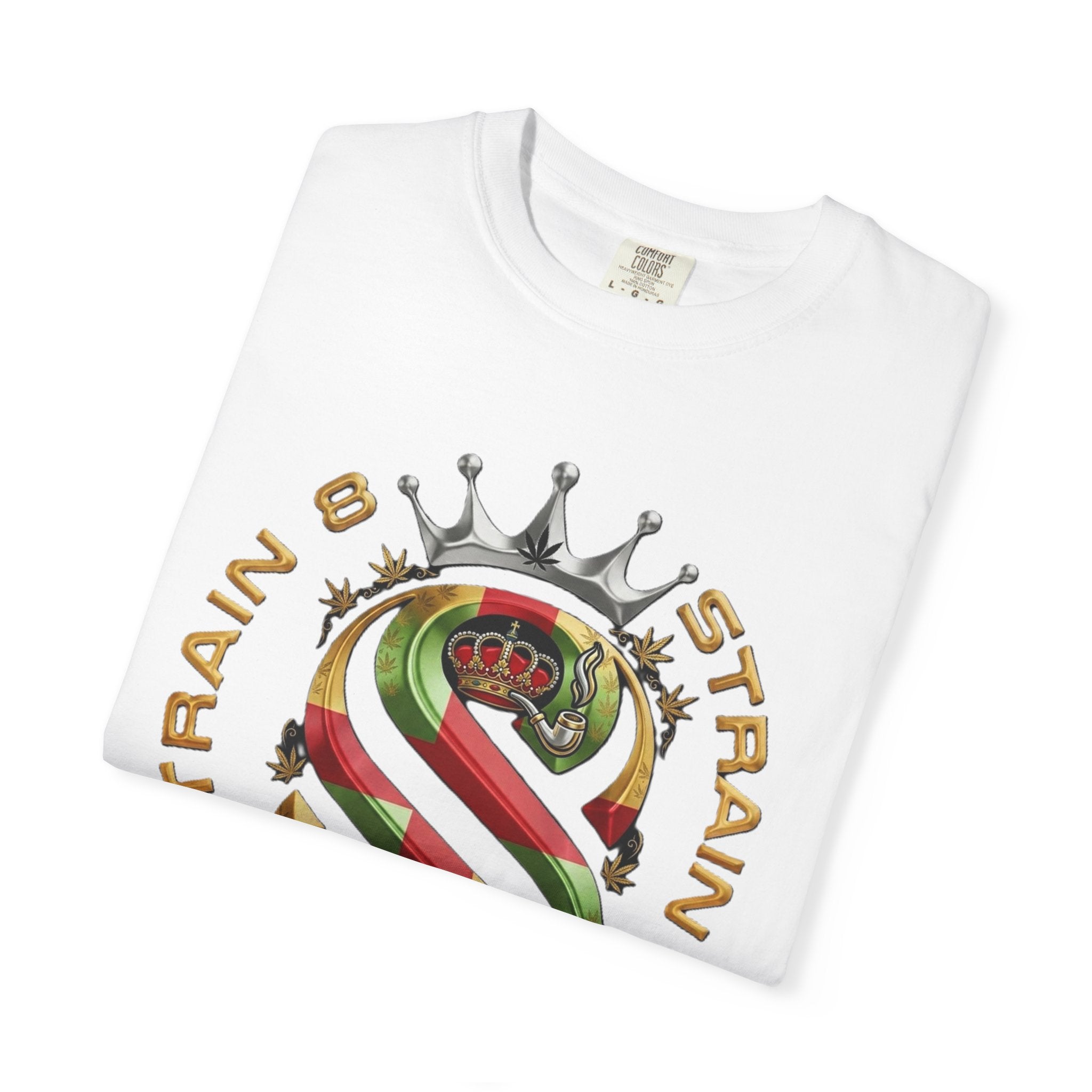 Strain8-UK Crown Logo T-Shirt — St George Cross Mixed With Spanish Flahg-Inspired Graphic Tee