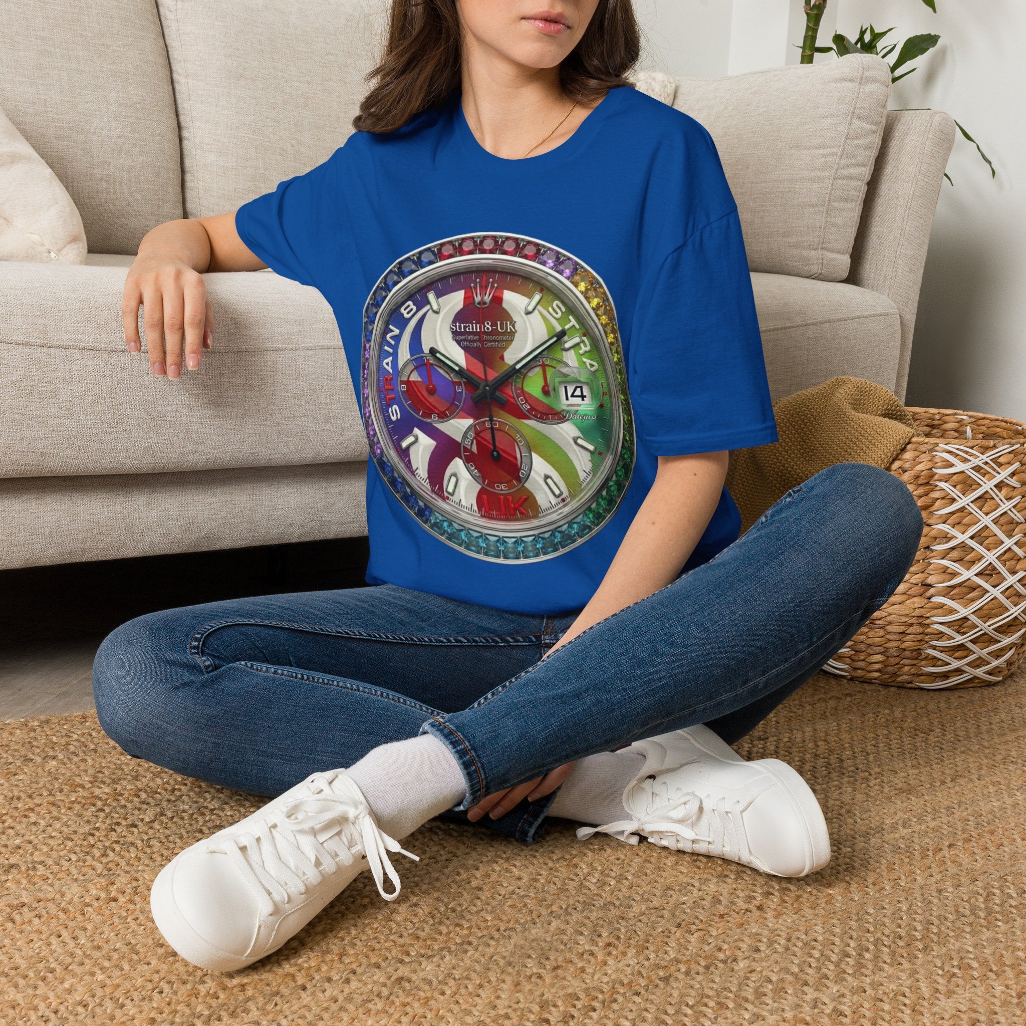 Rainbow Watch Face Graphic T‑Shirt —Strain8-UK Colourful Timepiece Dial Design