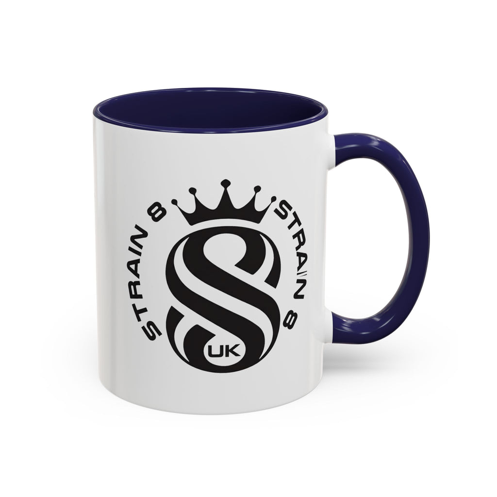 Strain 8 UK Logo Accent Coffee Mug — Crowned S8 Black & White