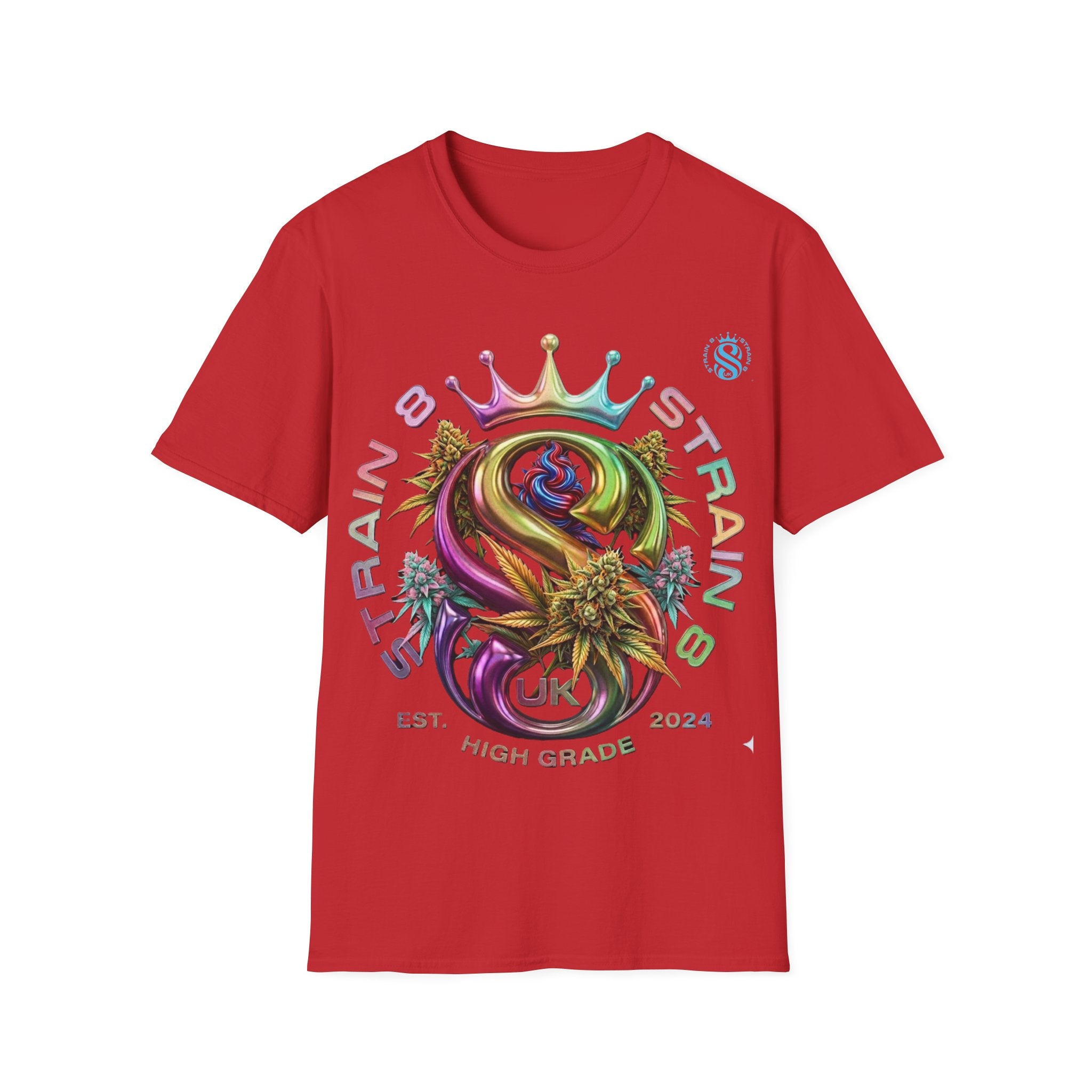 Strain8-UK Logo Crown Graphic T-Shirt — High Grade Cannabis Design