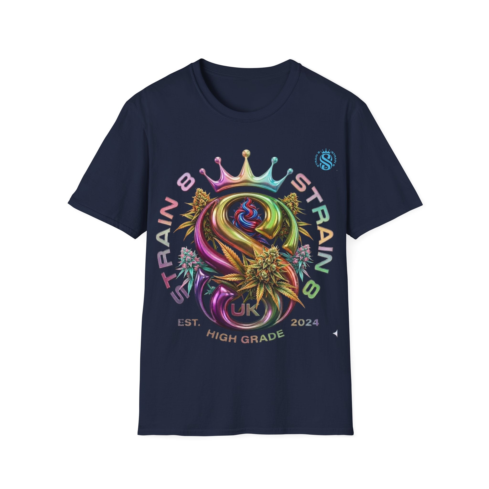 Strain8-UK Logo Crown Graphic T-Shirt — High Grade Cannabis Design