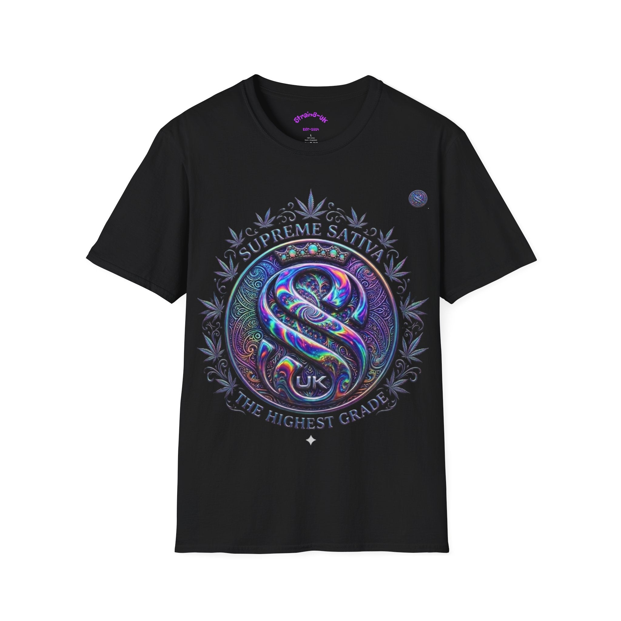 Strain8-UK Supreme Sativa Graphic T‑Shirt — "The Highest Grade" Psychedelic Logo Tee