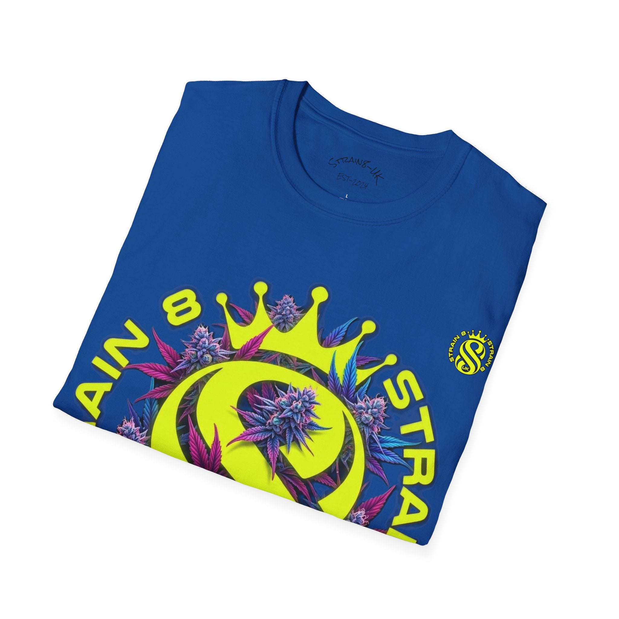 Strain8-UK  T-Shirt — 'Strain8-UK' Crown Cannabis Design with flower T shirt