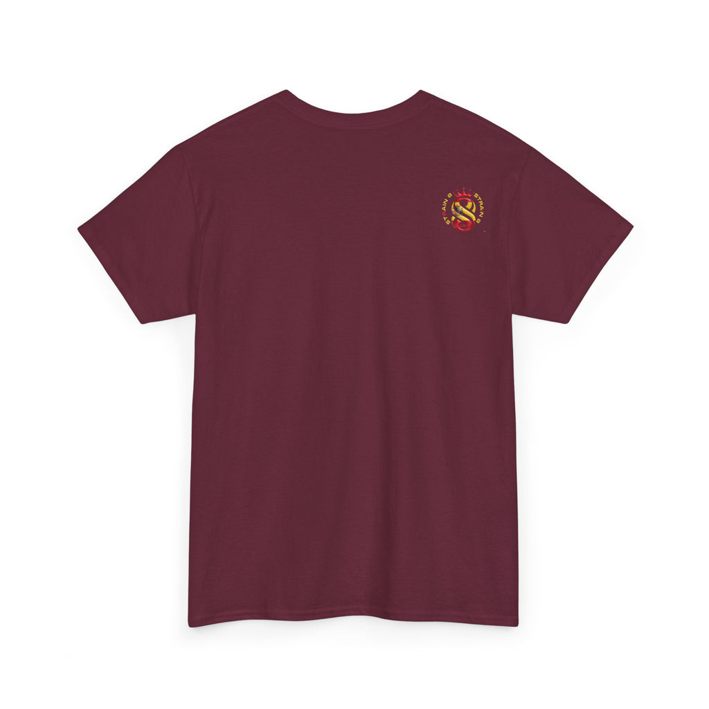 Strain8-UK Dreams 2024 St george cross & spanish flag original logo Tee — Graphic Band Tour Style T‑Shirt