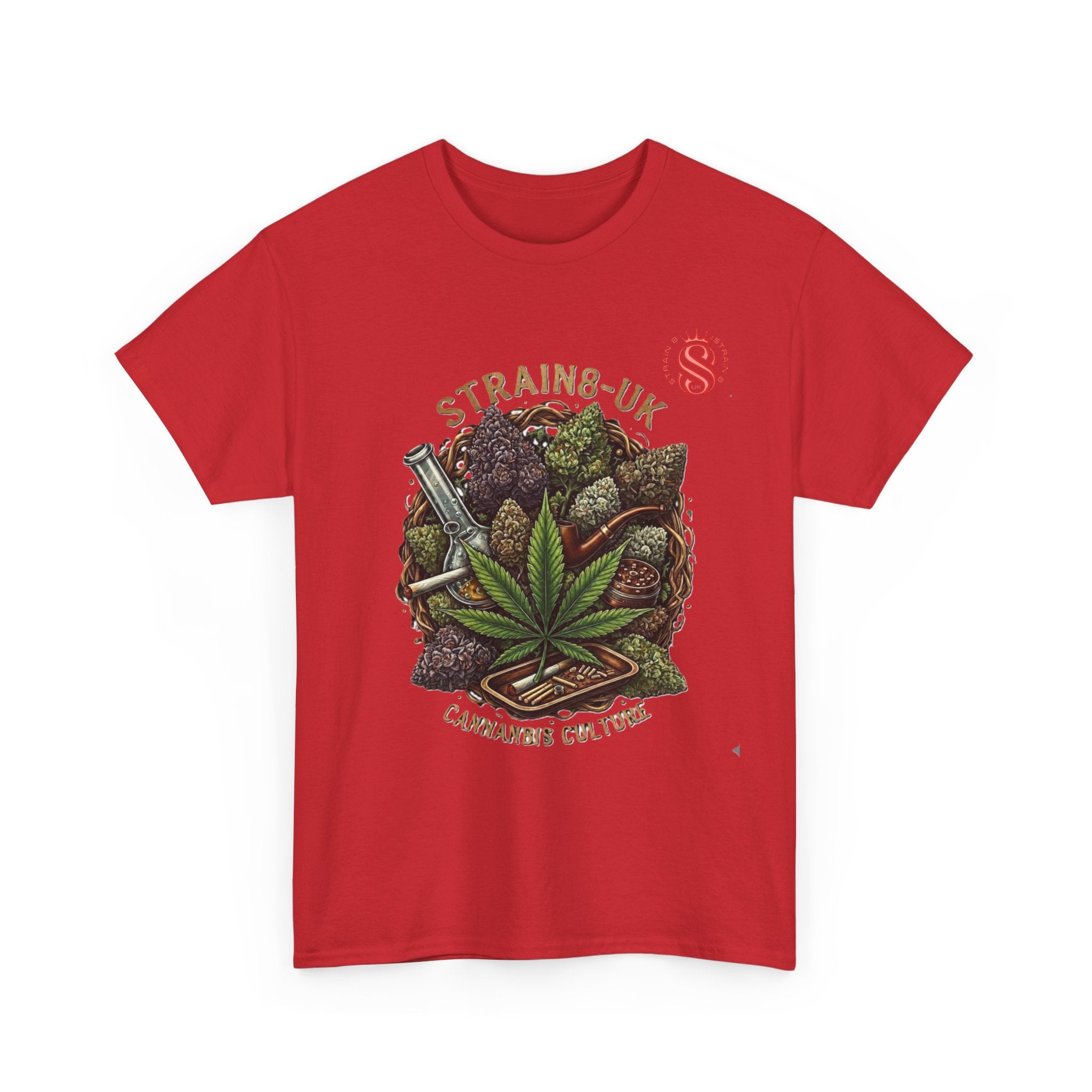Strain8-UK Cannabis Culture T-Shirt — "Strain8-UK" Vintage Marijuana Leaf Graphic Tee