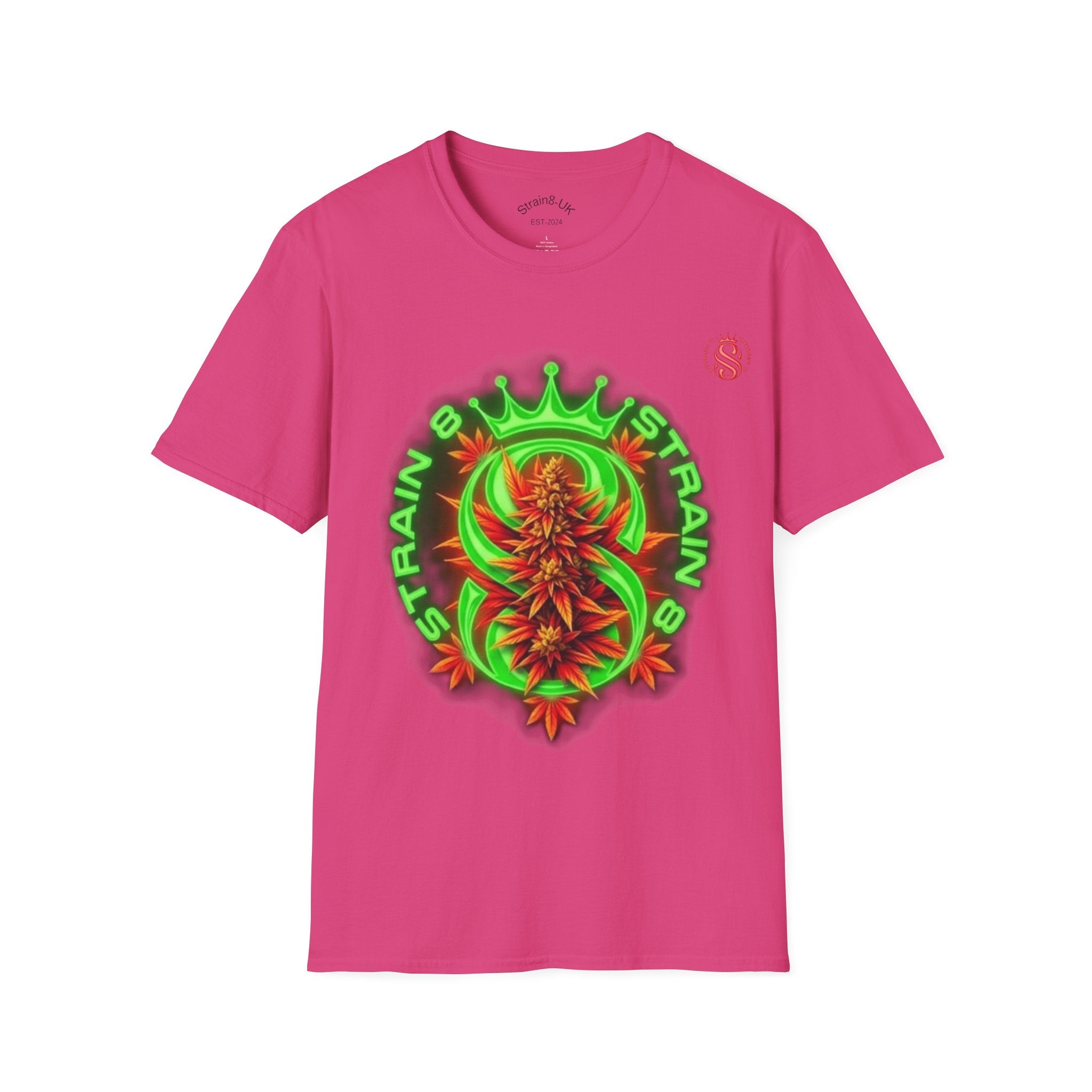 Strain8-UK Cannabis Crown Tee — Green & Red 'Strain8-UK' Graphic T-Shirt
